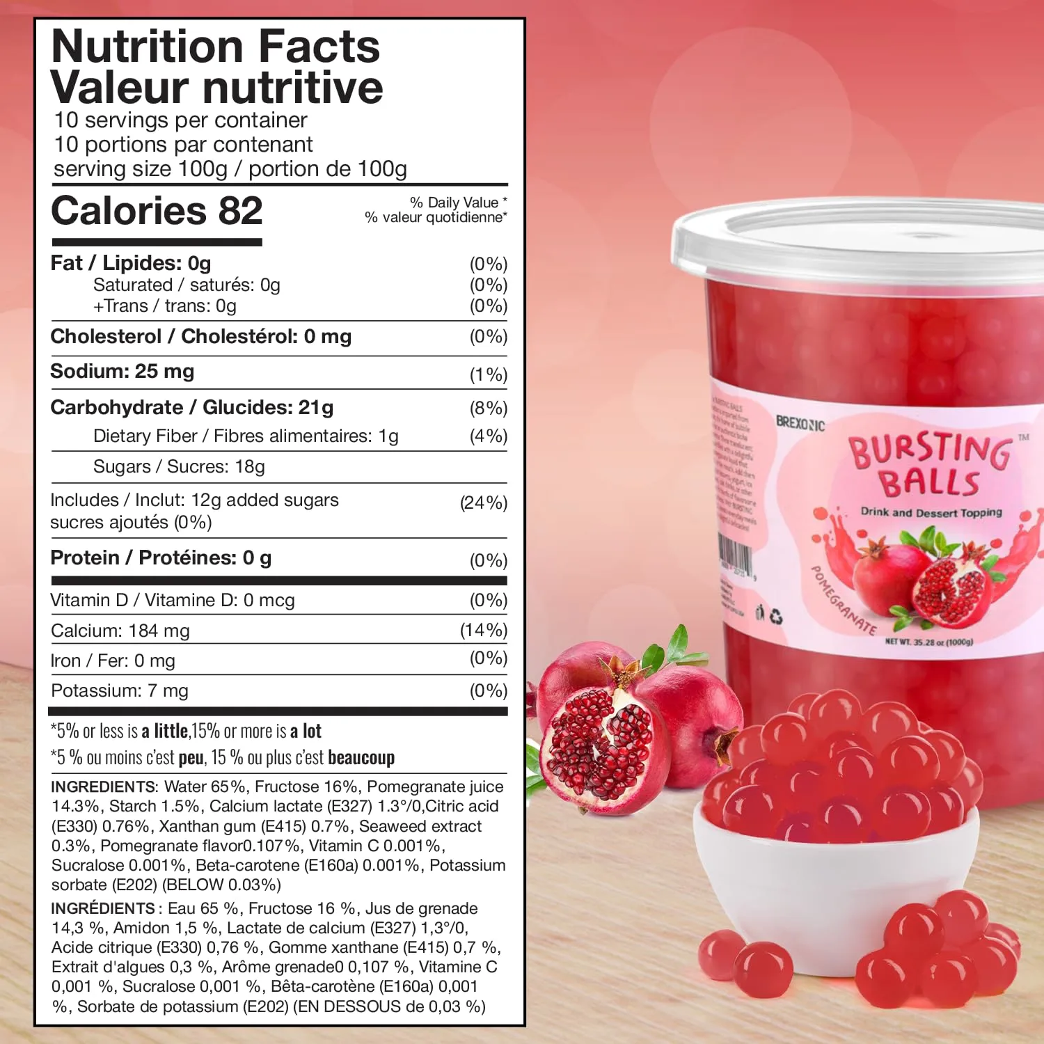 BREXONIC Popping Boba Pearls Bursting Tea Balls Drink & Dessert Topping Strawberry Mango Blueberry Passion Fruit Flavored Bubble Tea Tapioca Pearls (Pomegranate, 2 LB Pack of 1
