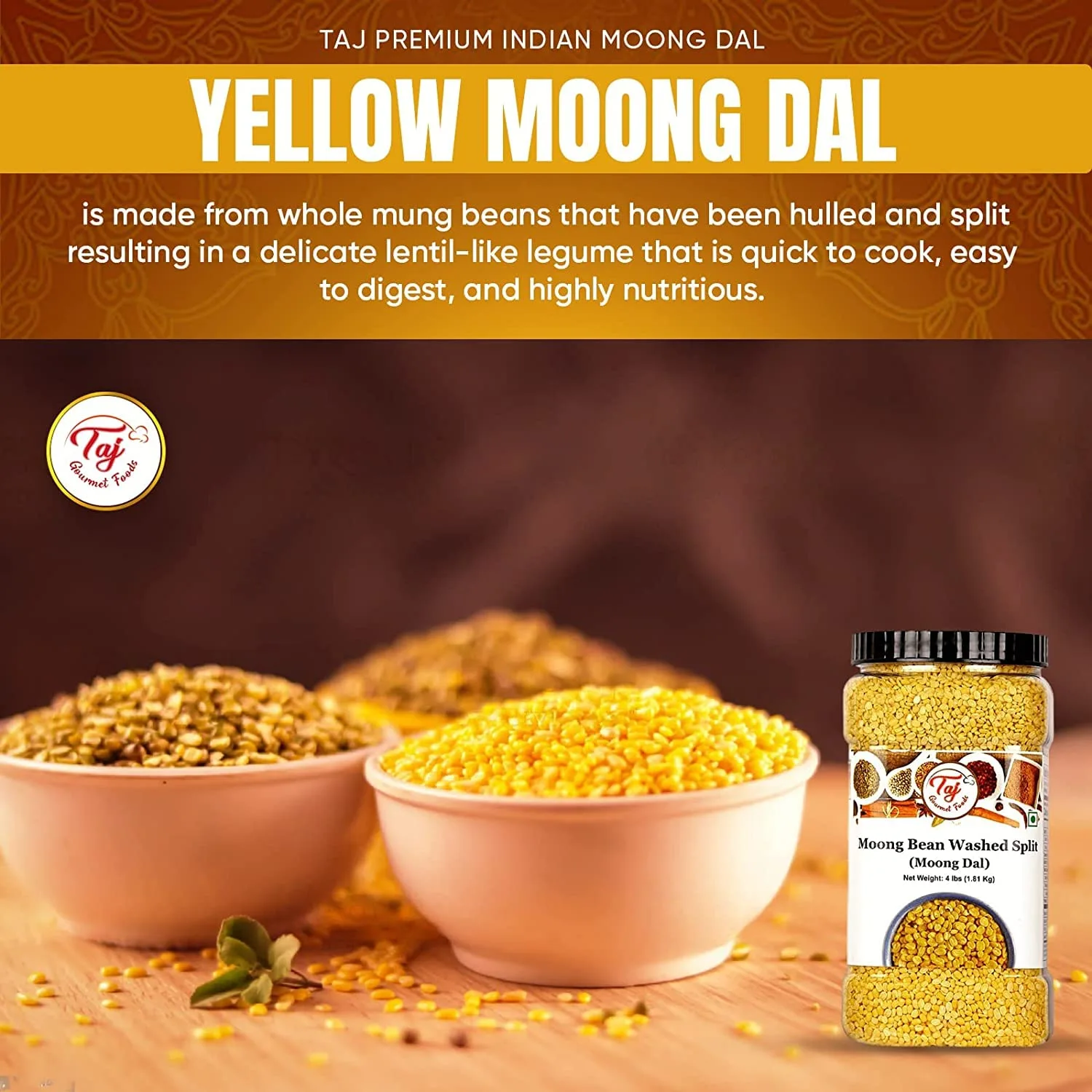 TAJ Moong Dal Mung Lentils, (4-Pounds)