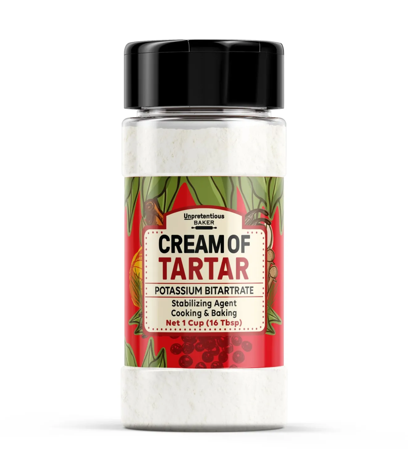 Unpretentious Cream of Tartar, 1 Cup, Non-GMO, Gluten Free, Vegan, Slotted Cap Spice Shaker