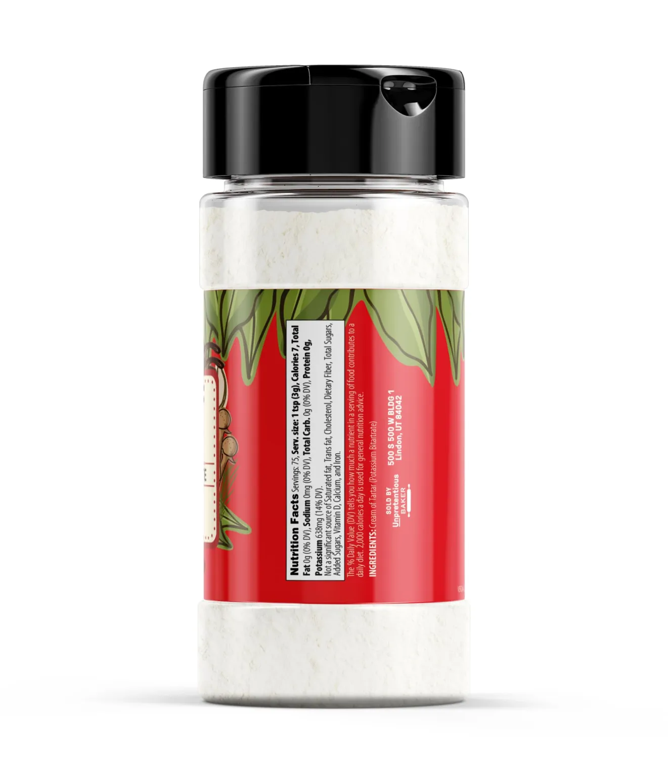 Unpretentious Cream of Tartar, 1 Cup, Non-GMO, Gluten Free, Vegan, Slotted Cap Spice Shaker