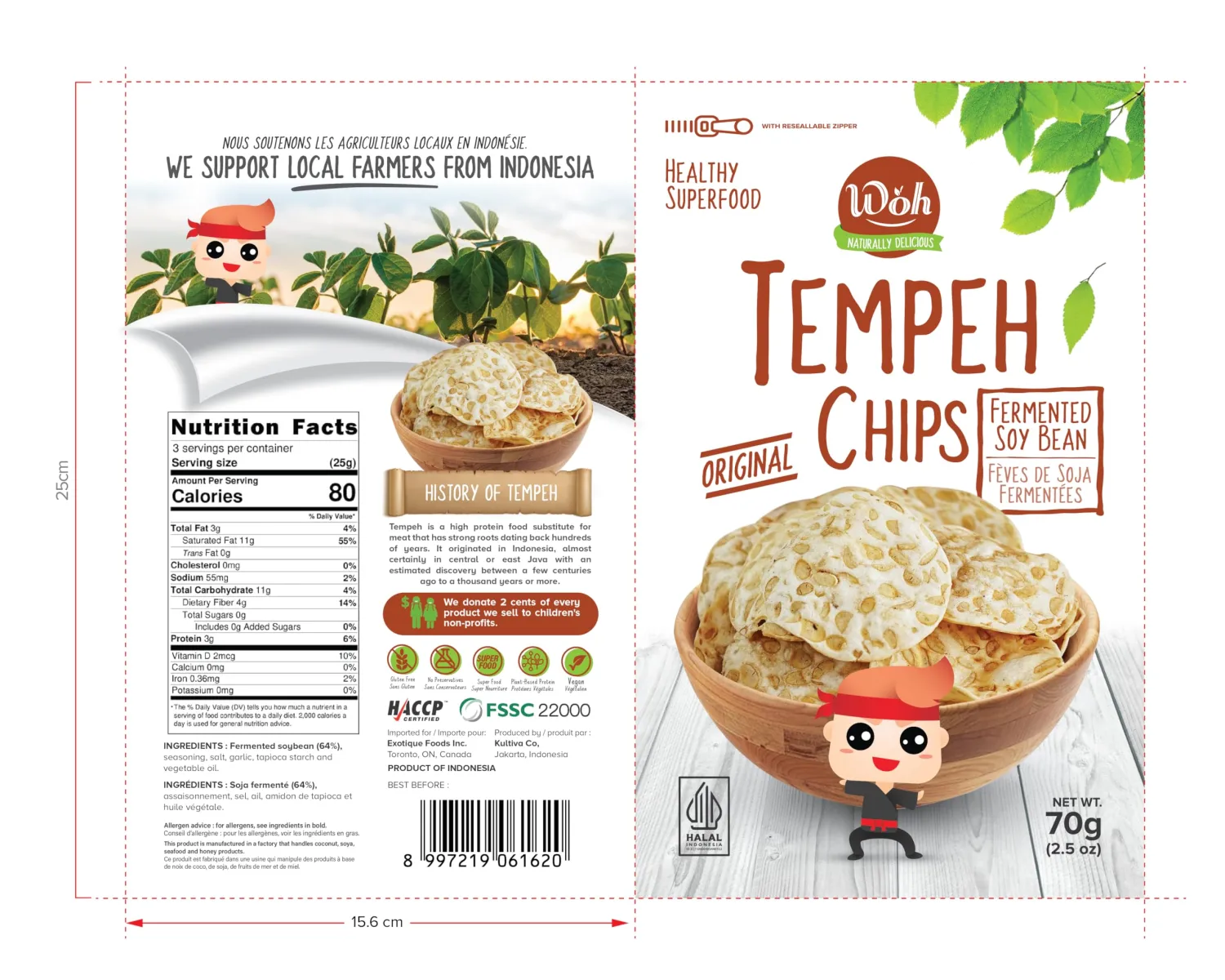 Woh Tempeh Chips Fermented Soy Bean Original (Pack of 2)