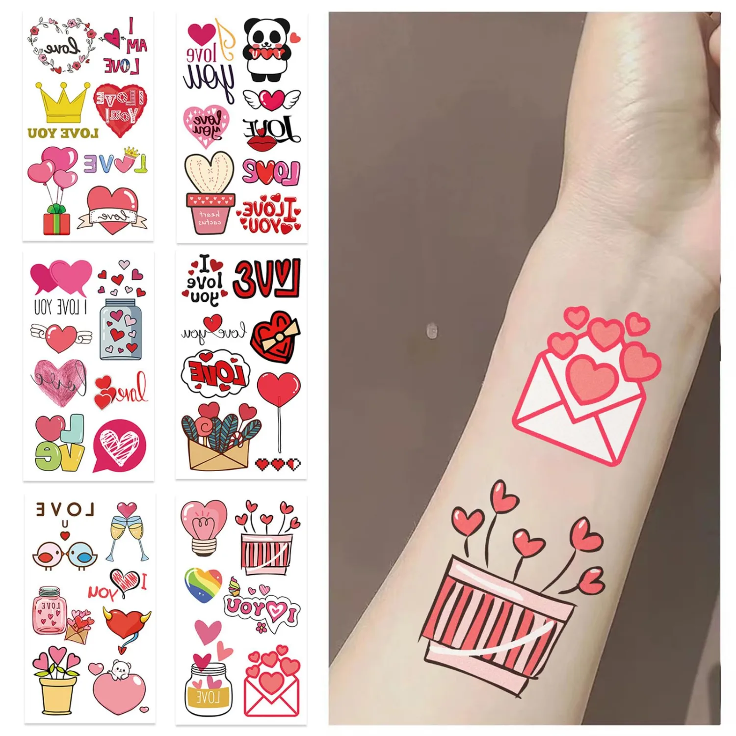10 Sheets Valentine's Day Temporary Tattoos for Girl, Romantic Aesthetic Birthday Party Favors, Cute Cartoon Decoration Sticker Gifts for Girl Teen Women Lover Gifts (Love Day)