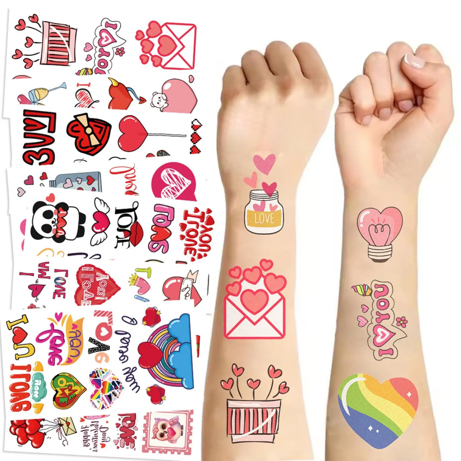 10 Sheets Valentine's Day Temporary Tattoos for Girl, Romantic Aesthetic Birthday Party Favors, Cute Cartoon Decoration Sticker Gifts for Girl Teen Women Lover Gifts (Love Day)