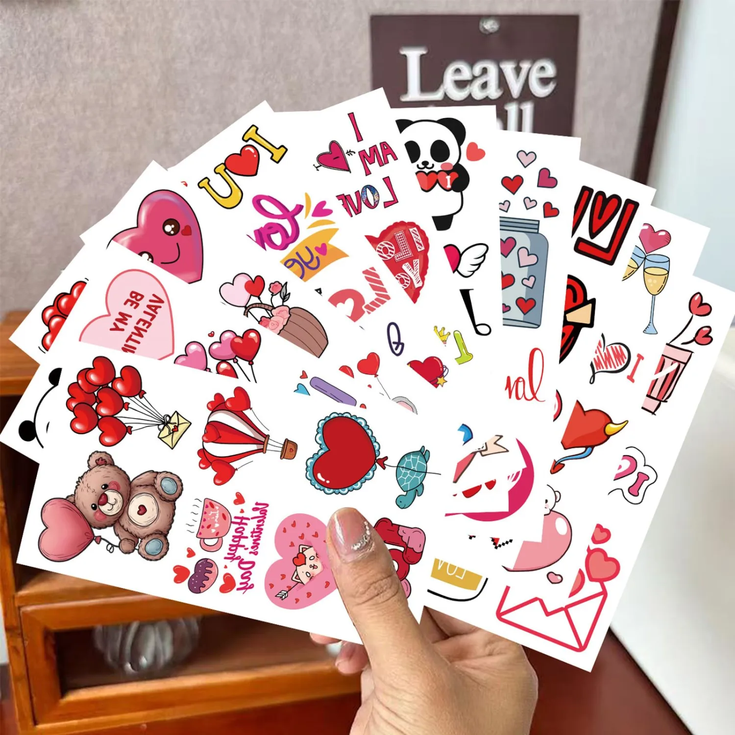 10 Sheets Valentine's Day Temporary Tattoos for Girl, Romantic Aesthetic Birthday Party Favors, Cute Cartoon Decoration Sticker Gifts for Girl Teen Women Lover Gifts (Love Day)