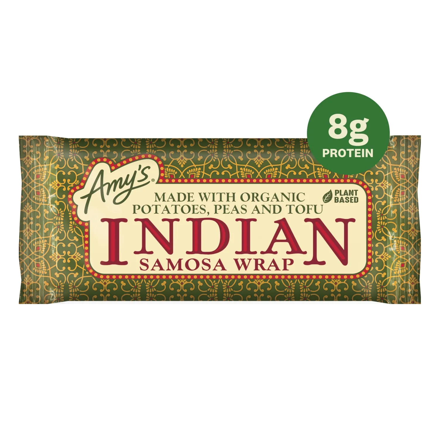 Amy's Frozen Meals, Vegan Indian Samosa Wrap, Made With Organic Potatoes, Peas and Tofu, Microwave Meals, 5 Oz