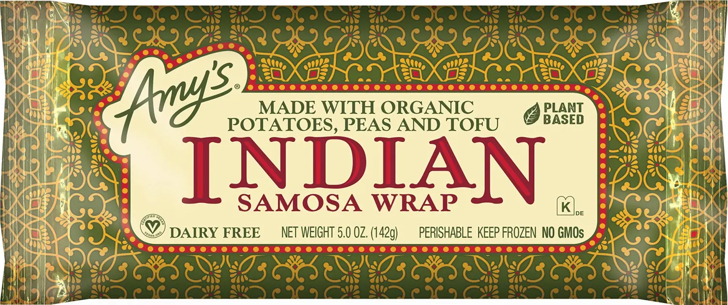 Amy's Frozen Meals, Vegan Indian Samosa Wrap, Made With Organic Potatoes, Peas and Tofu, Microwave Meals, 5 Oz