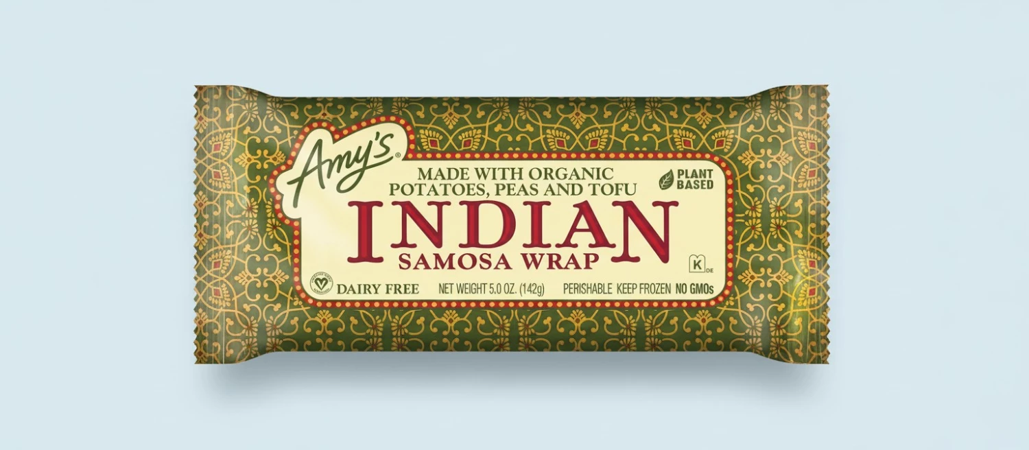 Amy's Frozen Meals, Vegan Indian Samosa Wrap, Made With Organic Potatoes, Peas and Tofu, Microwave Meals, 5 Oz