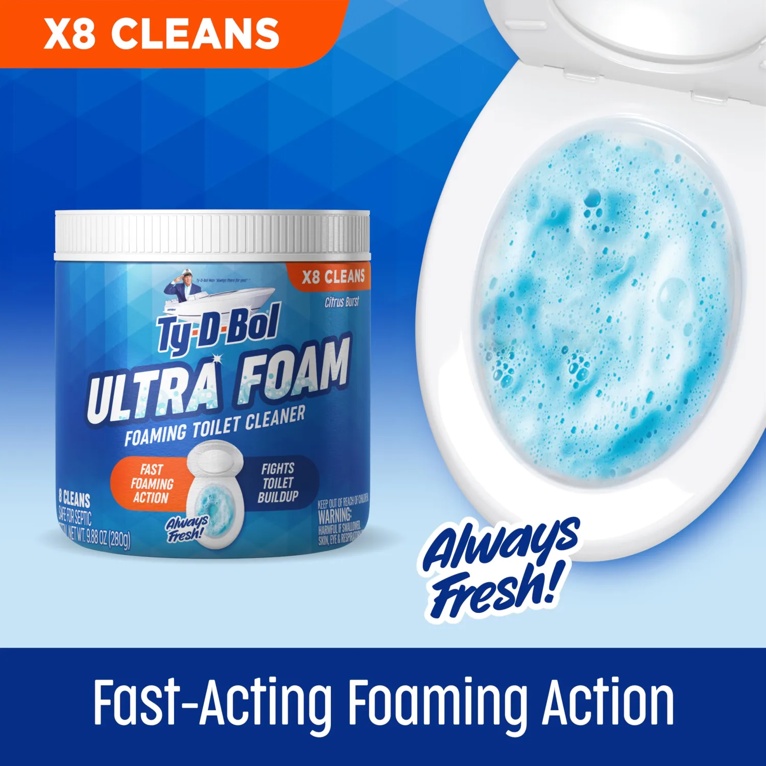 Ty-D-Bol Ultra Foam Toilet Bowl Cleaner - Provides Up to 8 Cleans - Citrus Scent - Fights Buildup and Eliminates Stains Using Immediate Foaming Action