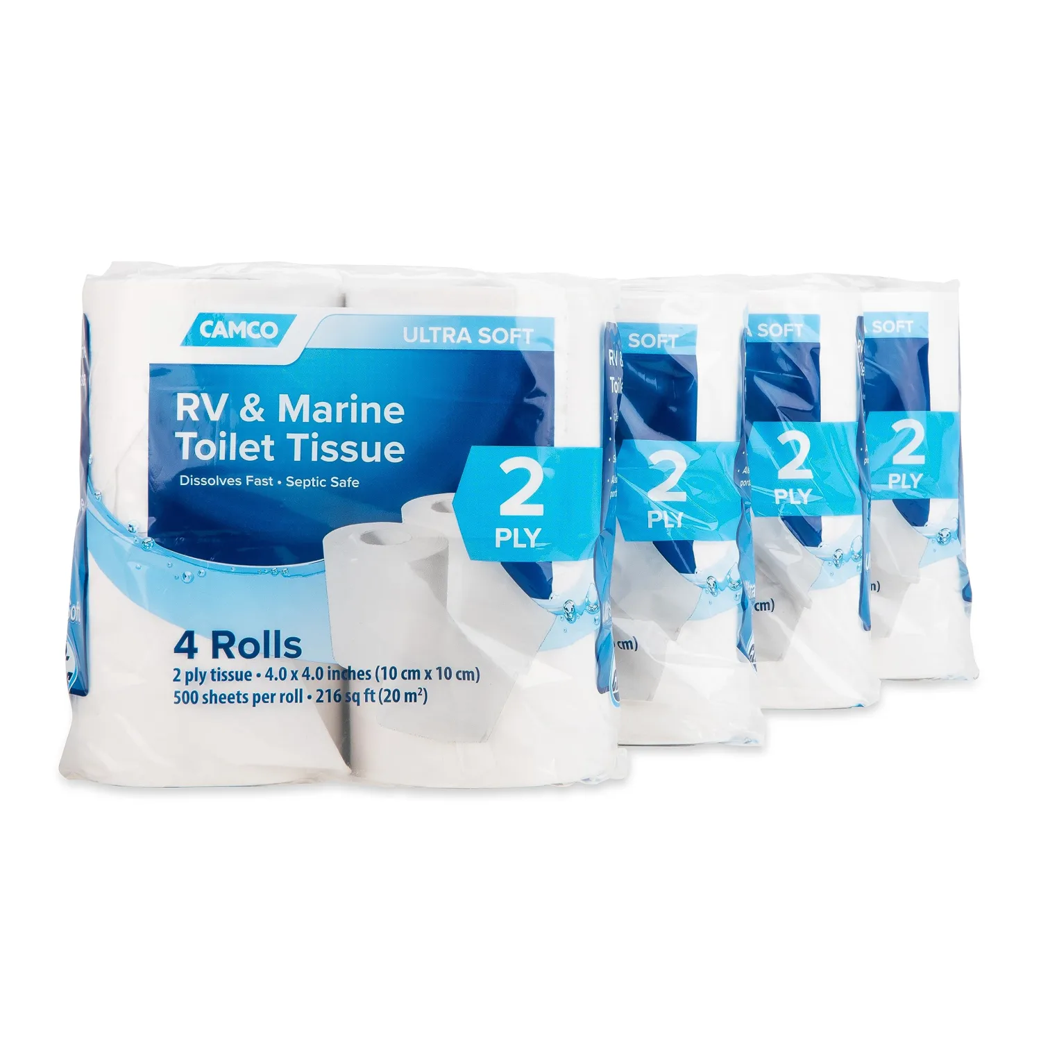 Camco RV Bathroom Toilet Tissue - 4 Rolls Sewer-Safe, Septic-Safe, Biodegradable 2-Ply Bath Tissue Designed For Trailer, Motorhome, & Marine Sanitation Systems (40274), White