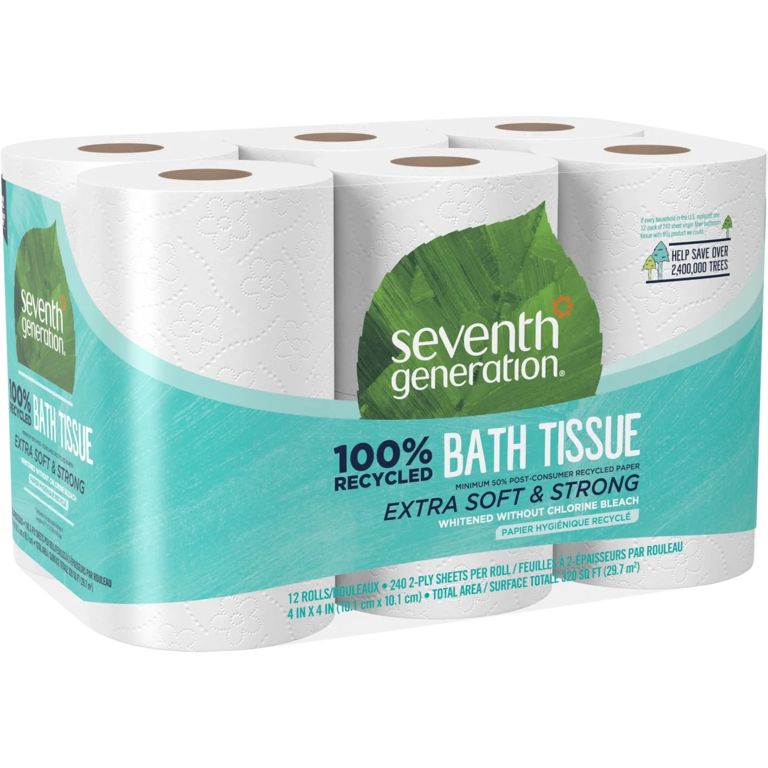 Seventh Generation White Toilet Paper 2-ply 100% Recycled Paper 12 Rolls