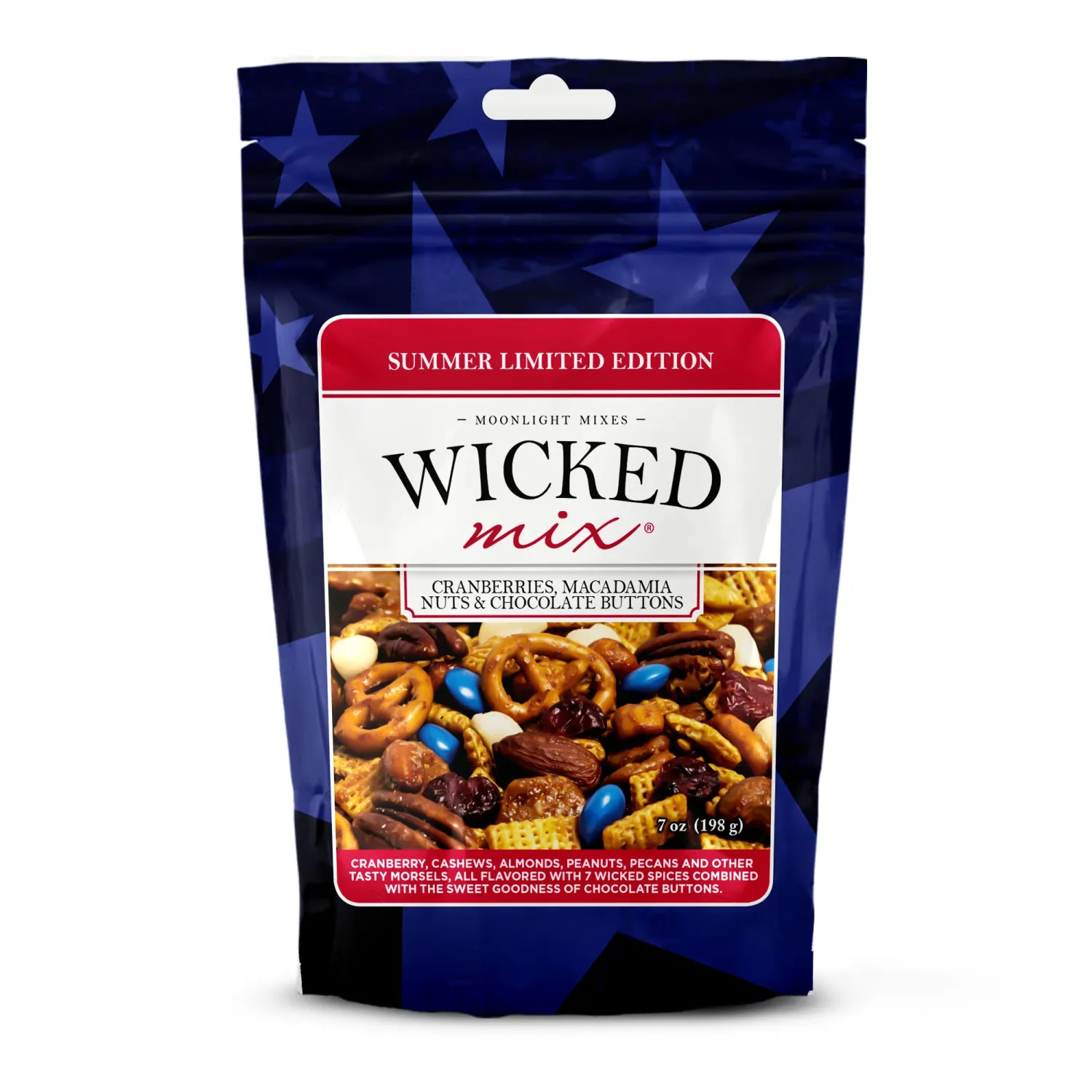 Wicked Mix Snack Mix with Mixed Nuts, Sweet & Salty Snacks Trail Mix with Almonds, Cashews, Pretzels, Pecans, Cranberry, Macadamia & Chocolates, Zero Trans Fat, Resealable Bag (Summer Edition, 1 Pack)