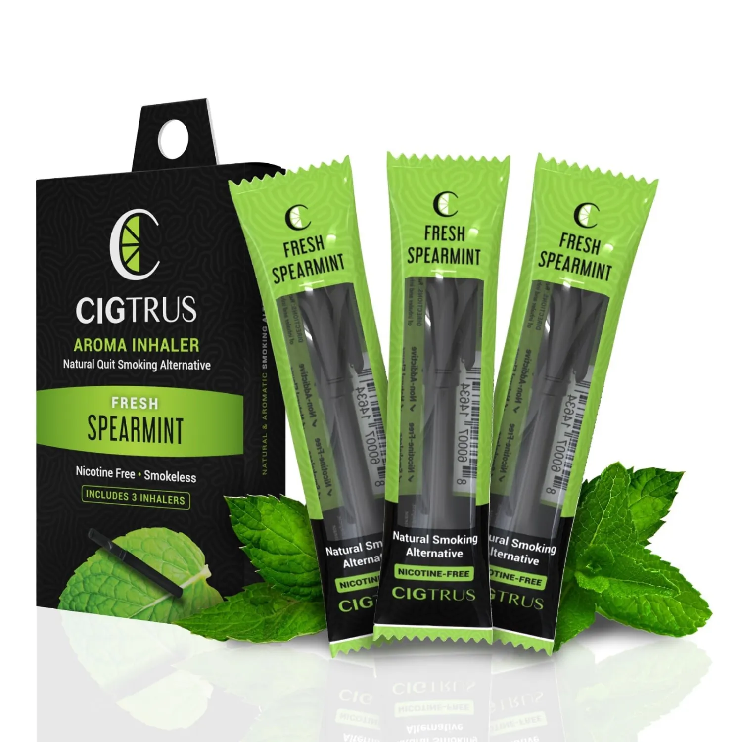 Cigtrus Natural Nicotine-Free, Tobacco-Free Smoking Alternative, Non-Electric Craving Relief, Quit Smoking Aid with Cigtrus (Fresh Spearmint) - 3 Piece