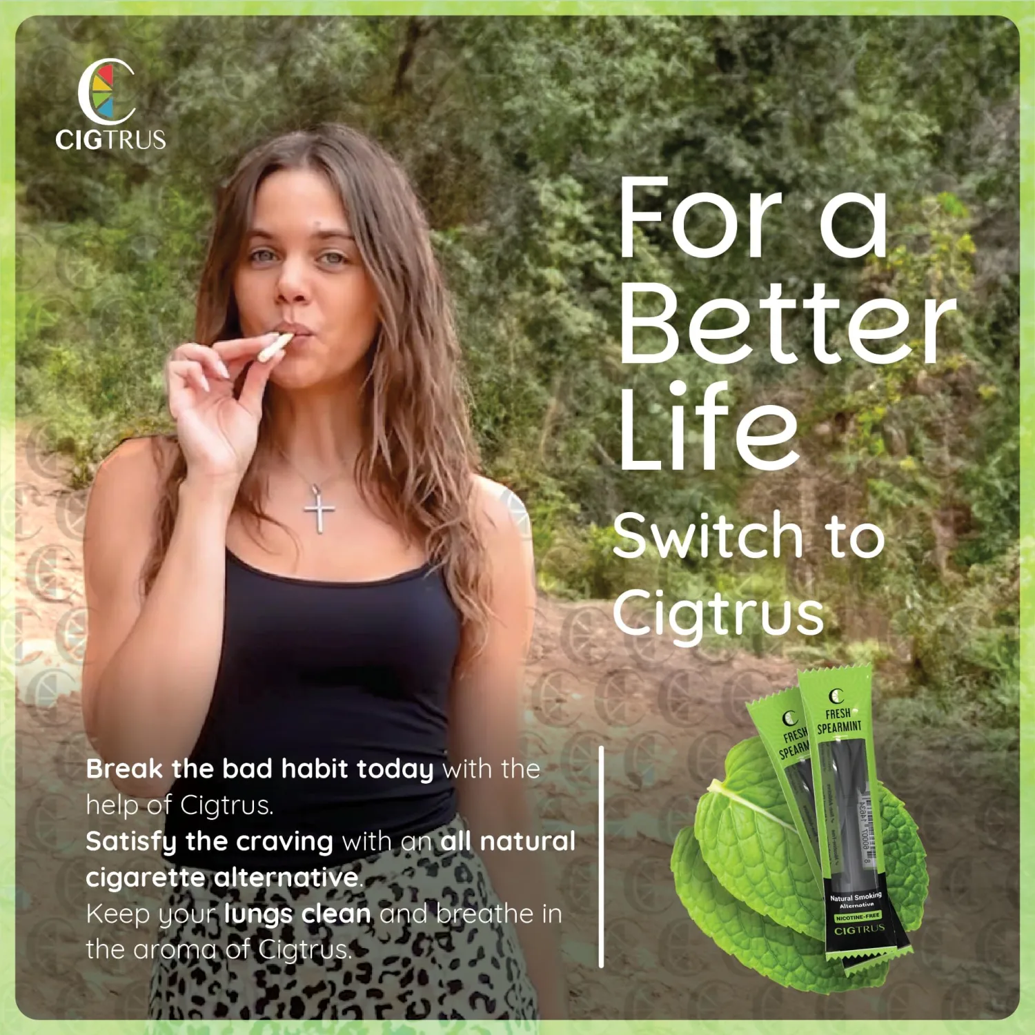 Cigtrus Natural Nicotine-Free, Tobacco-Free Smoking Alternative, Non-Electric Craving Relief, Quit Smoking Aid with Cigtrus (Fresh Spearmint) - 3 Piece