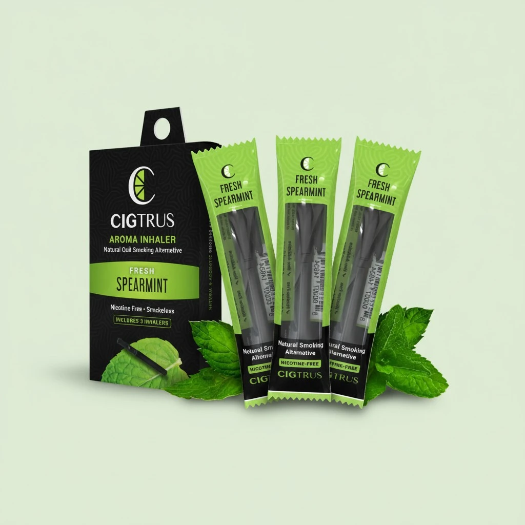 Cigtrus Natural Nicotine-Free, Tobacco-Free Smoking Alternative, Non-Electric Craving Relief, Quit Smoking Aid with Cigtrus (Fresh Spearmint) - 3 Piece