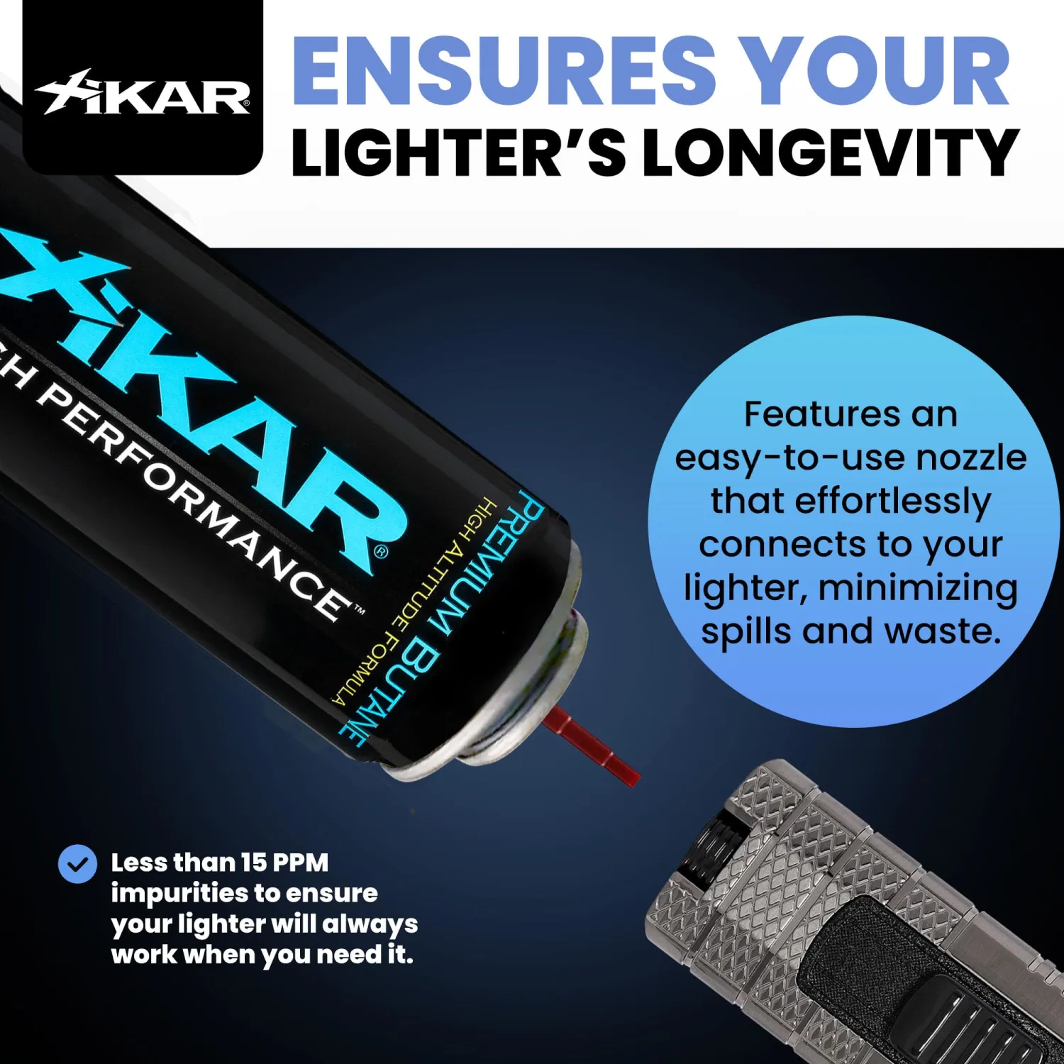 XIKAR PUROFINE High Altitude Performance Butane Fuel Refill - Premium Quality Fuel for Lighters with Jet Flame and Zero Impurities | Pure Butane Refill for Clean Burning - 8 Oz (400ml)
