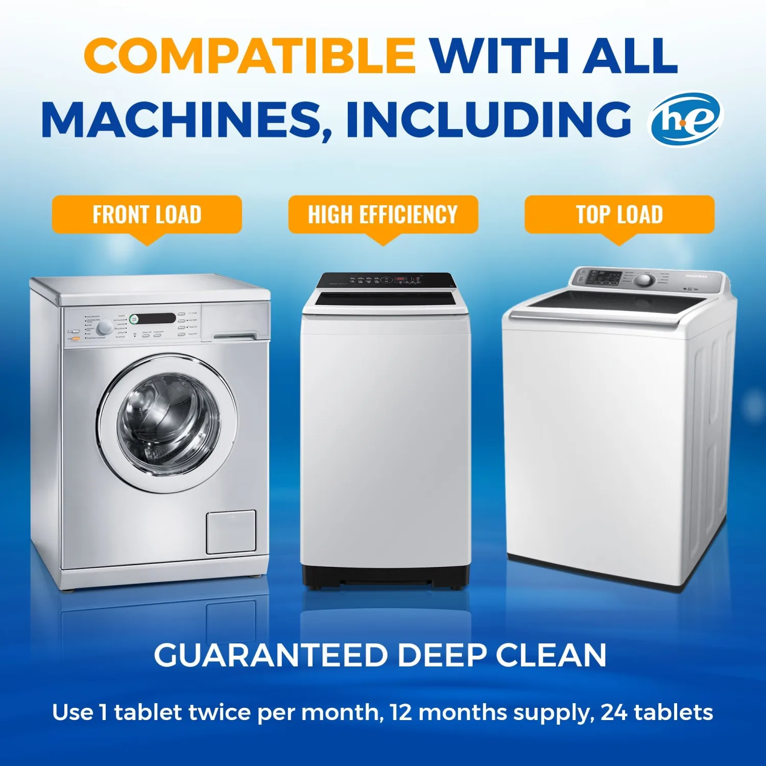 Bastion Washing Machine Cleaner, Deodorizer, & Descaler 6-Pack - Active Deep Cleaning Tablets For HE Front Loader & Top Load Washer, Septic Safe Eco-Friendly - 3 Month Supply