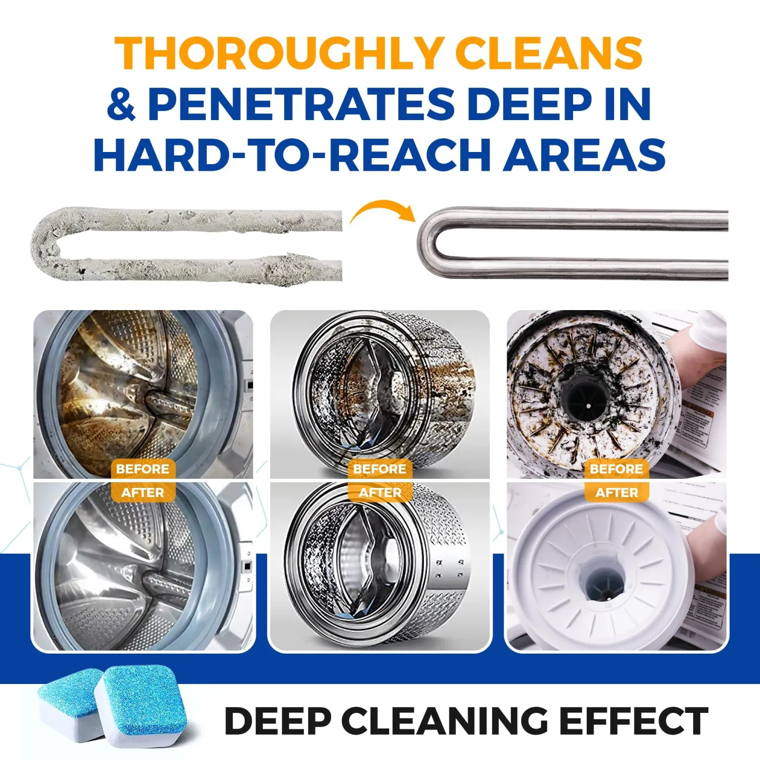 Bastion Washing Machine Cleaner, Deodorizer, & Descaler 6-Pack - Active Deep Cleaning Tablets For HE Front Loader & Top Load Washer, Septic Safe Eco-Friendly - 3 Month Supply