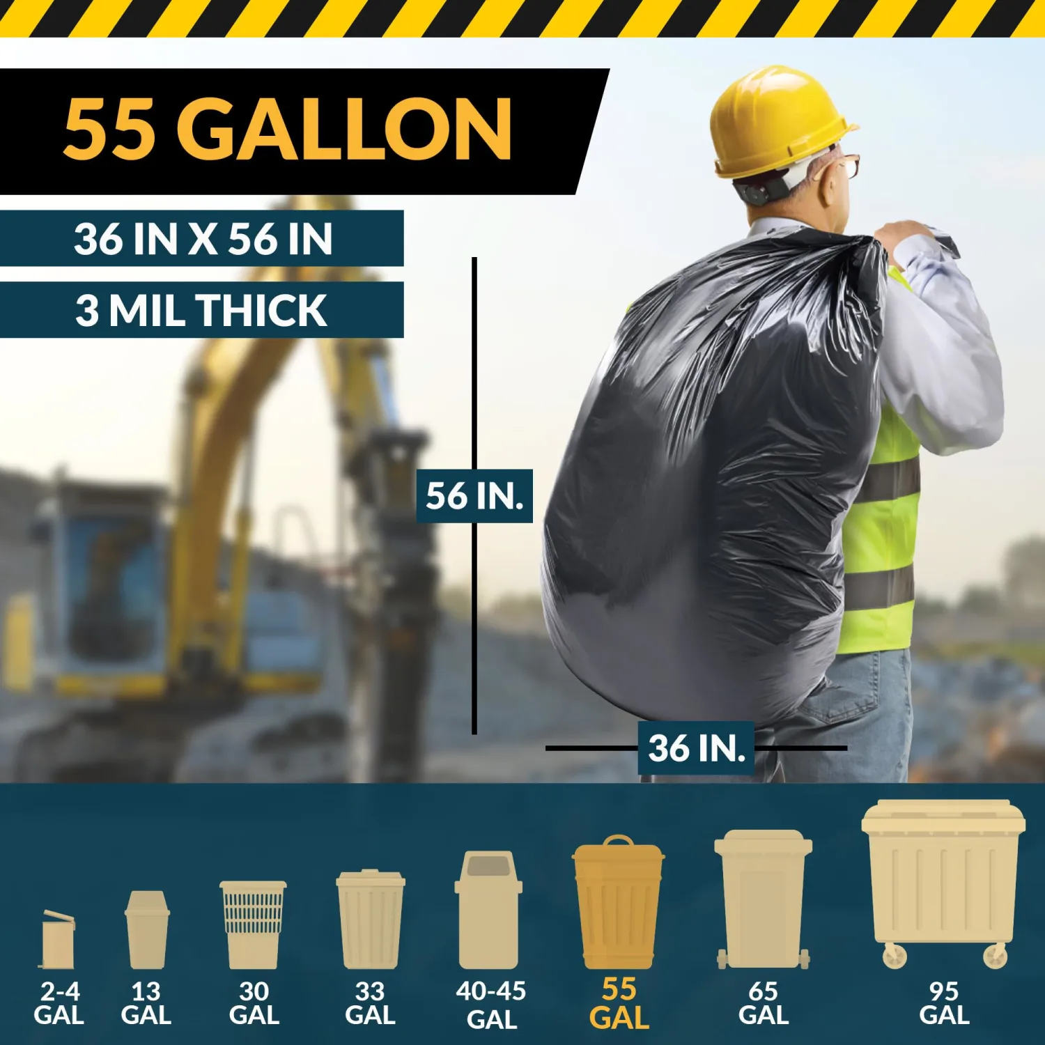 Reli. Contractor Garbage Bags 55 Gallon | 20 Trash Bags | Heavy Duty | Black Contractor