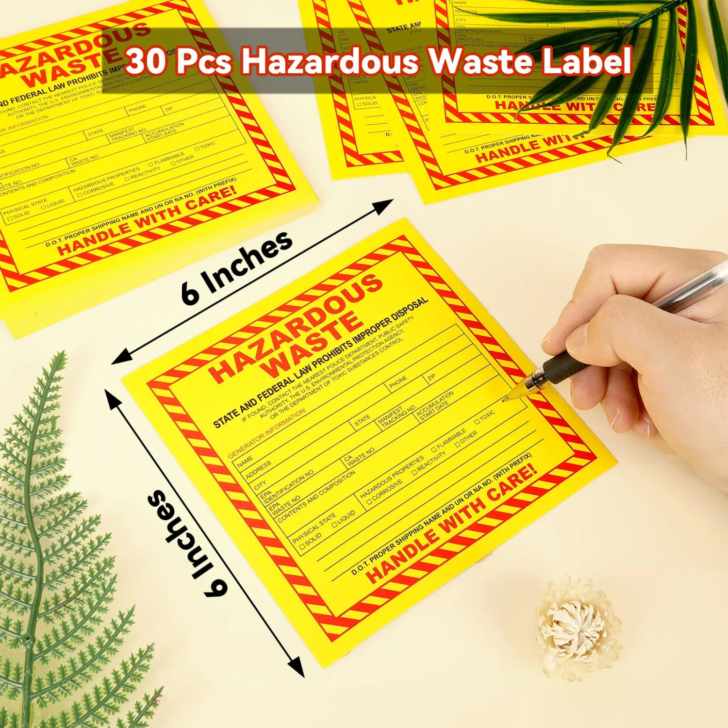 gisgfim Pack of 30 Hazardous Waste Labels Waterproof Adhesive-Poly Vinyl Trash Label Hazard Stickers Matte 6 x 6 Inch "Federal Laws Prohibit Improper Disposal. Handle with Care"