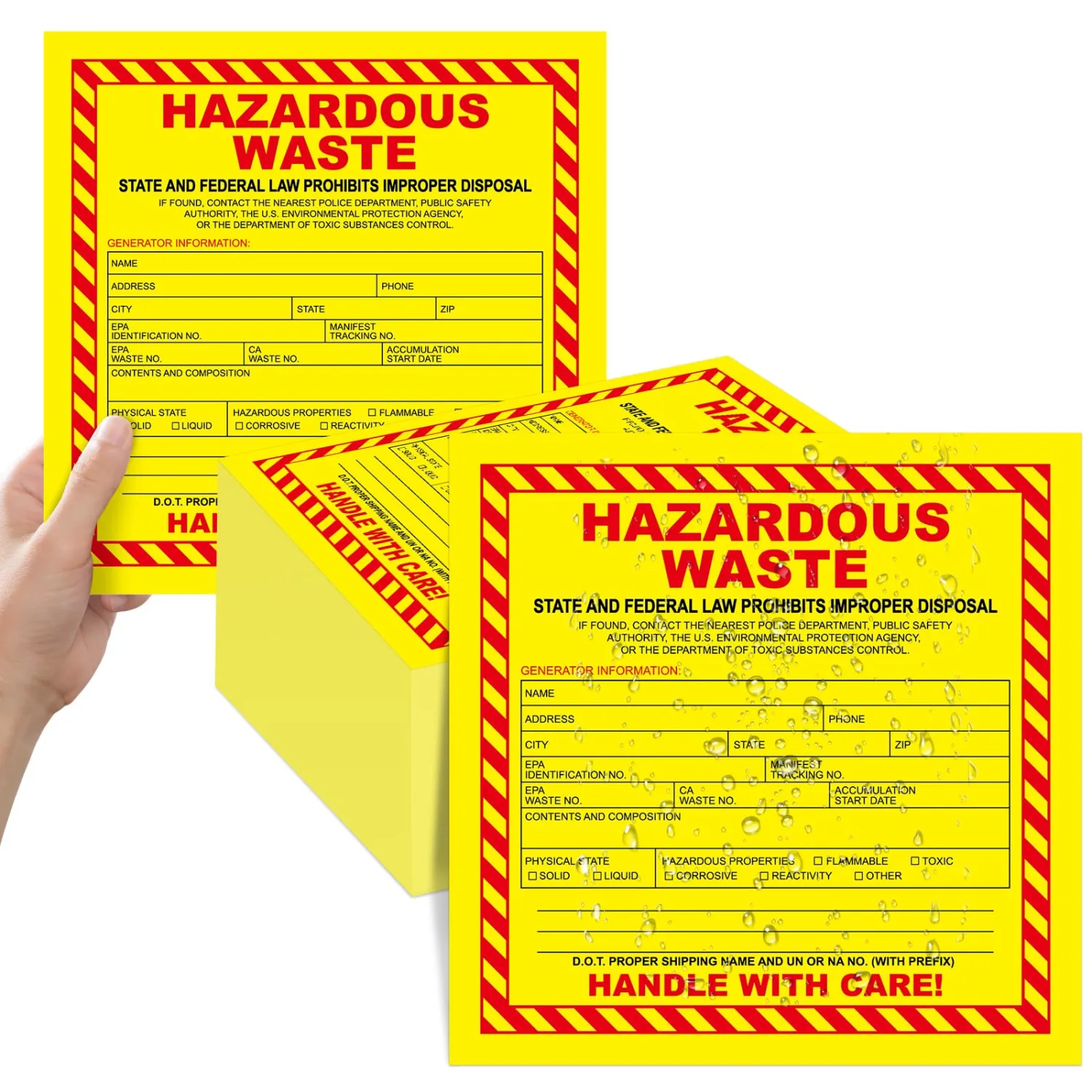 gisgfim Pack of 30 Hazardous Waste Labels Waterproof Adhesive-Poly Vinyl Trash Label Hazard Stickers Matte 6 x 6 Inch "Federal Laws Prohibit Improper Disposal. Handle with Care"
