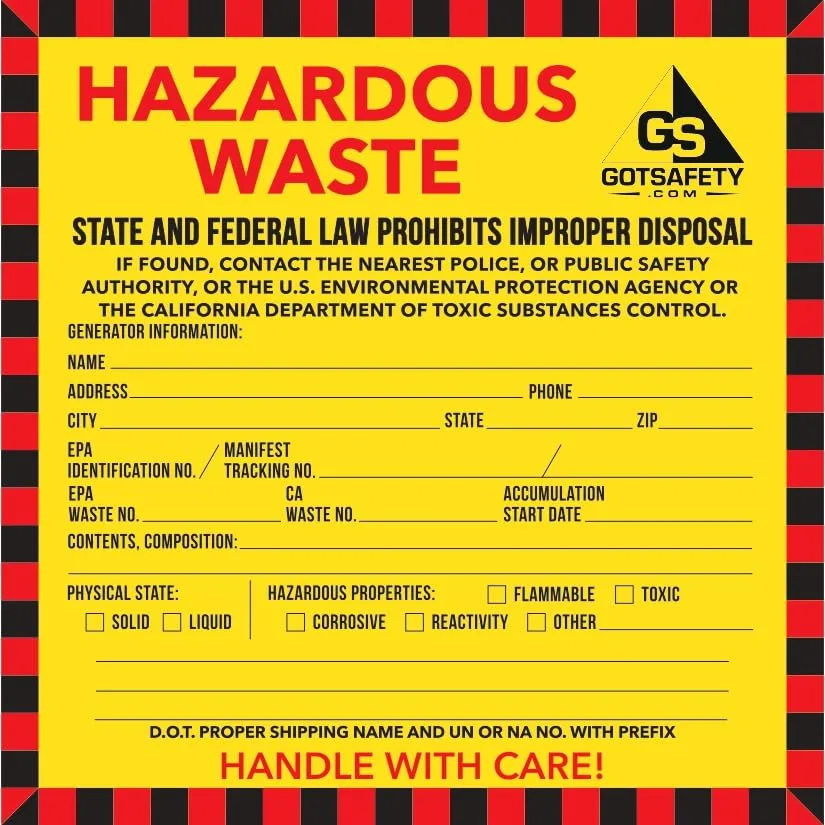 Hazardous Waste Labels California According to Federal Laws, 6" x 6" Pack of 25, Biohazard Sticker, Self-Adhesive Hazardous Waste Signs Weatherproof Easy to Use On Hazardous Waste Containers