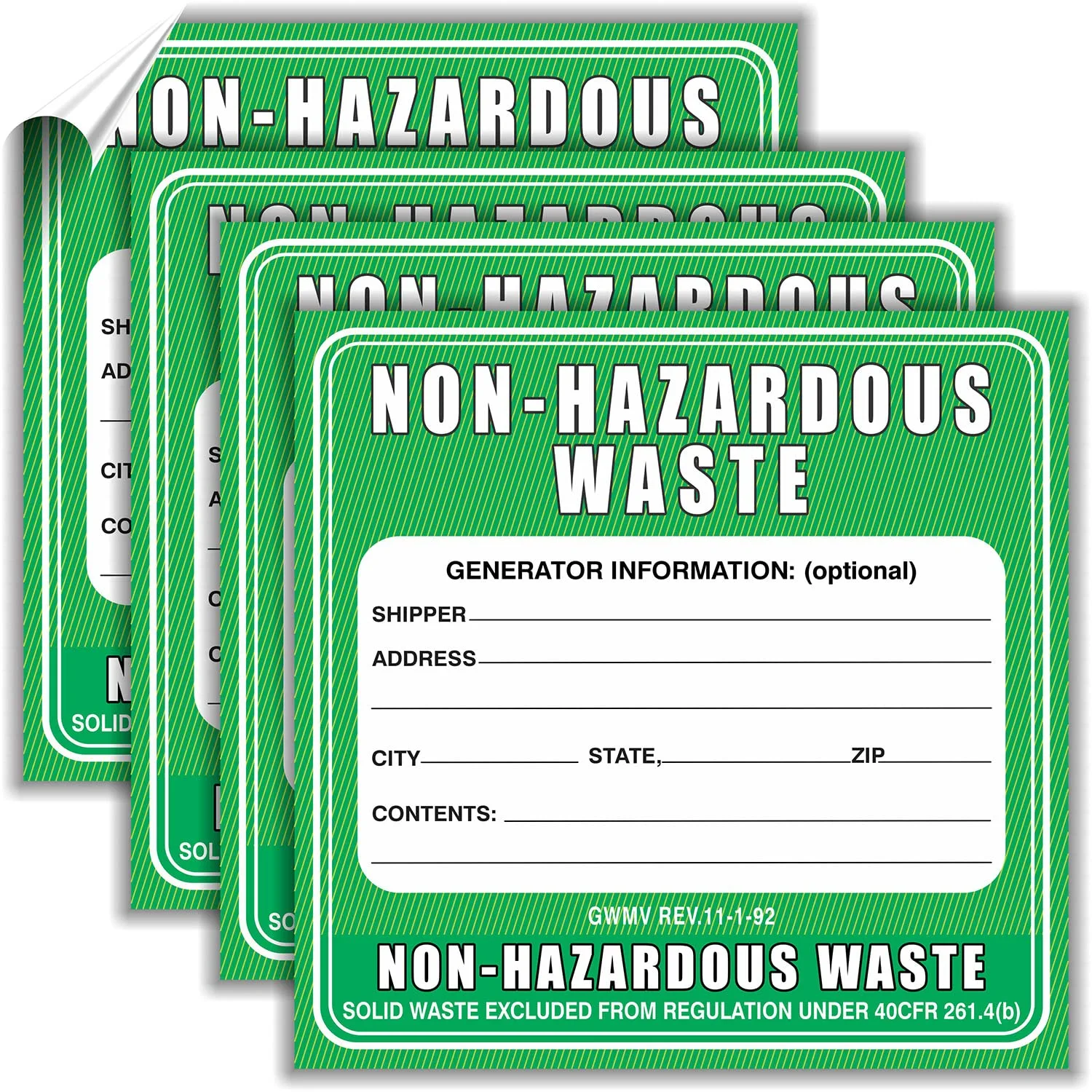 50 Pcs Non Hazardous Waste Stickers Labels - 6" x 6" Large Non Hazard Material Sign Safety Decals for Industrial Chemical Containers Labs Hospitals Drum Trash Can Bin Disposal Bags