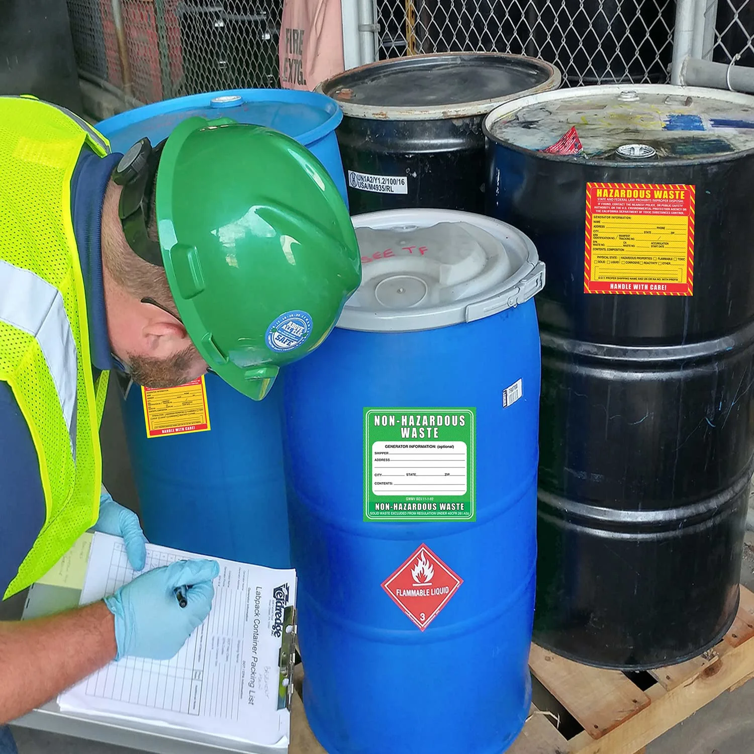 50 Pcs Non Hazardous Waste Stickers Labels - 6" x 6" Large Non Hazard Material Sign Safety Decals for Industrial Chemical Containers Labs Hospitals Drum Trash Can Bin Disposal Bags
