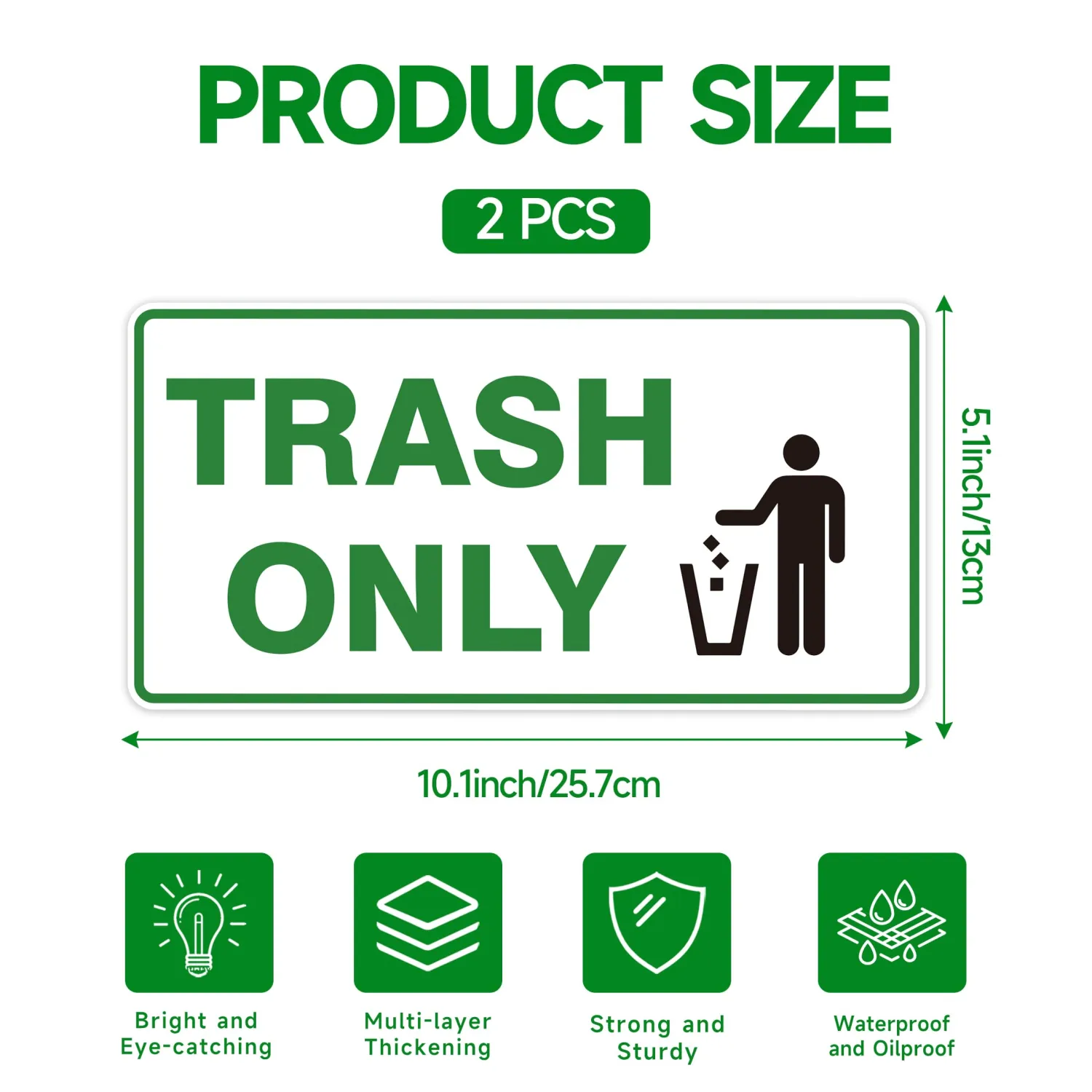 2PCS Trash Only Stickers for Trash Bins,Self-Adhesive Weatherproof Yard Waste Sign Sticker, Trash & Recycle Stickers for Trash Can, Essential for Home, Office,Courtyard, Shopping Malls, Kitchen and Public Area(10" x 5")