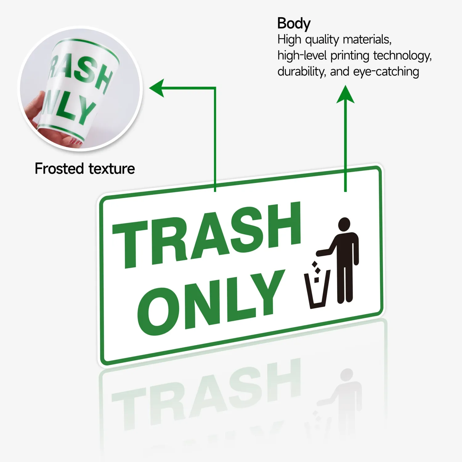 2PCS Trash Only Stickers for Trash Bins,Self-Adhesive Weatherproof Yard Waste Sign Sticker, Trash & Recycle Stickers for Trash Can, Essential for Home, Office,Courtyard, Shopping Malls, Kitchen and Public Area(10" x 5")