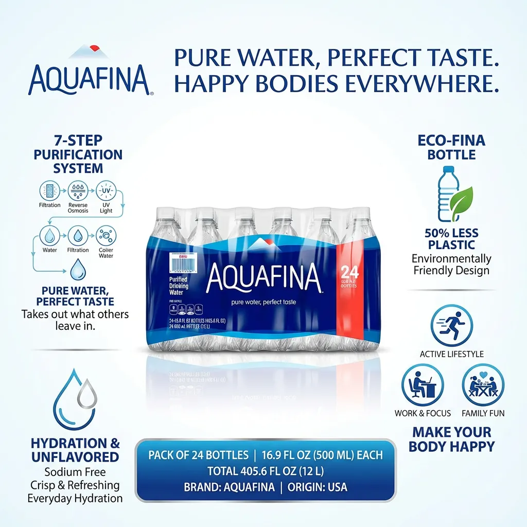 Aquafina Water, Purified, 16.9 Fl Oz (Pack of 24)