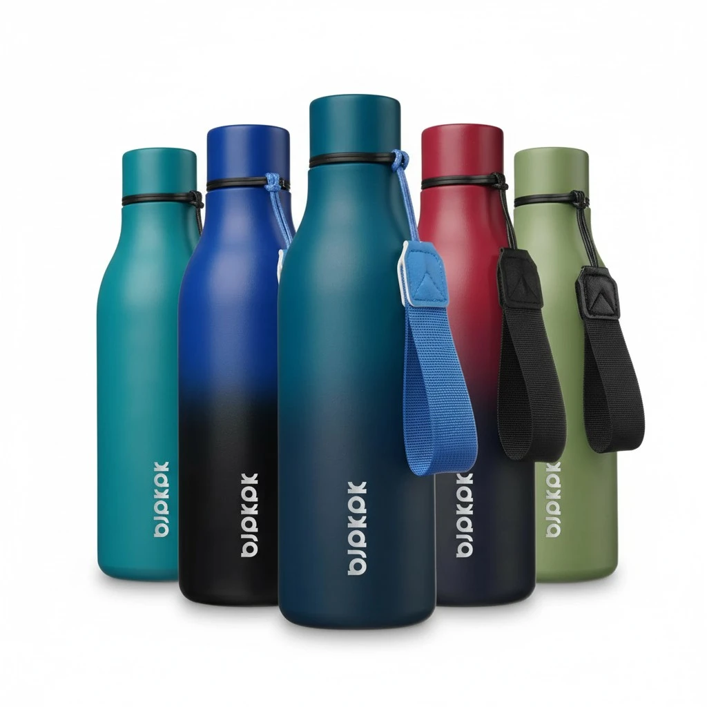 BJPKPK Insulated Water Bottles, 18 oz Stainless Steel Metal Water Bottle with Strap, BPA Free Leak Proof Thermos, Mugs, Flasks, Reusable Water Bottle for Sports & Travel, Sea