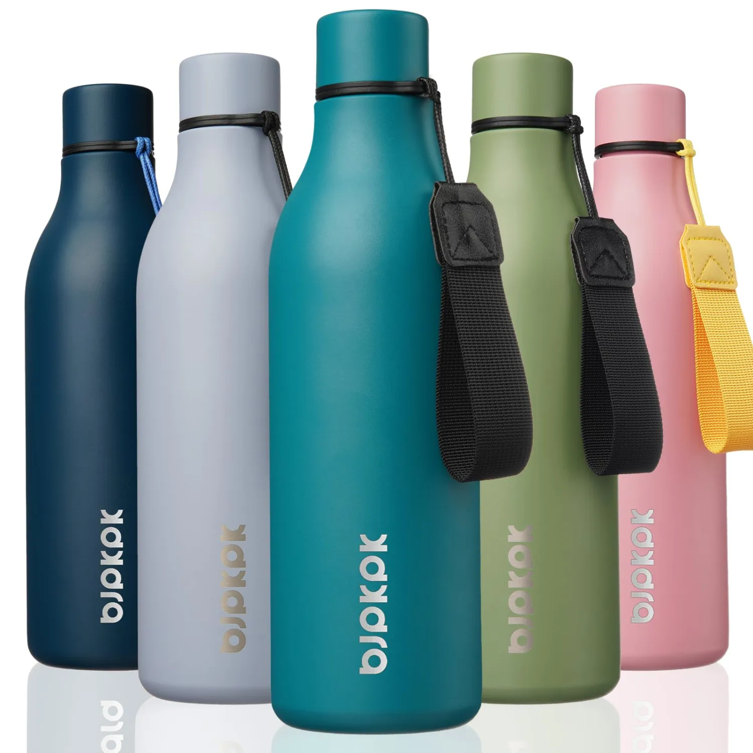 BJPKPK Insulated Water Bottles, 25 oz Stainless Steel Metal Water Bottle with Strap, BPA Free Leak Proof Thermos, Mugs, Flasks, Reusable Water Bottle for Sports & Travel, Lake Blue