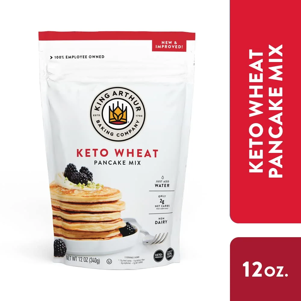 King Arthur, Keto Wheat Pancake Mix, Sourced Non-GMO, Certified Kosher, Keto Friendly, 12 Oz, Packaging May Vary (Pack of 2)