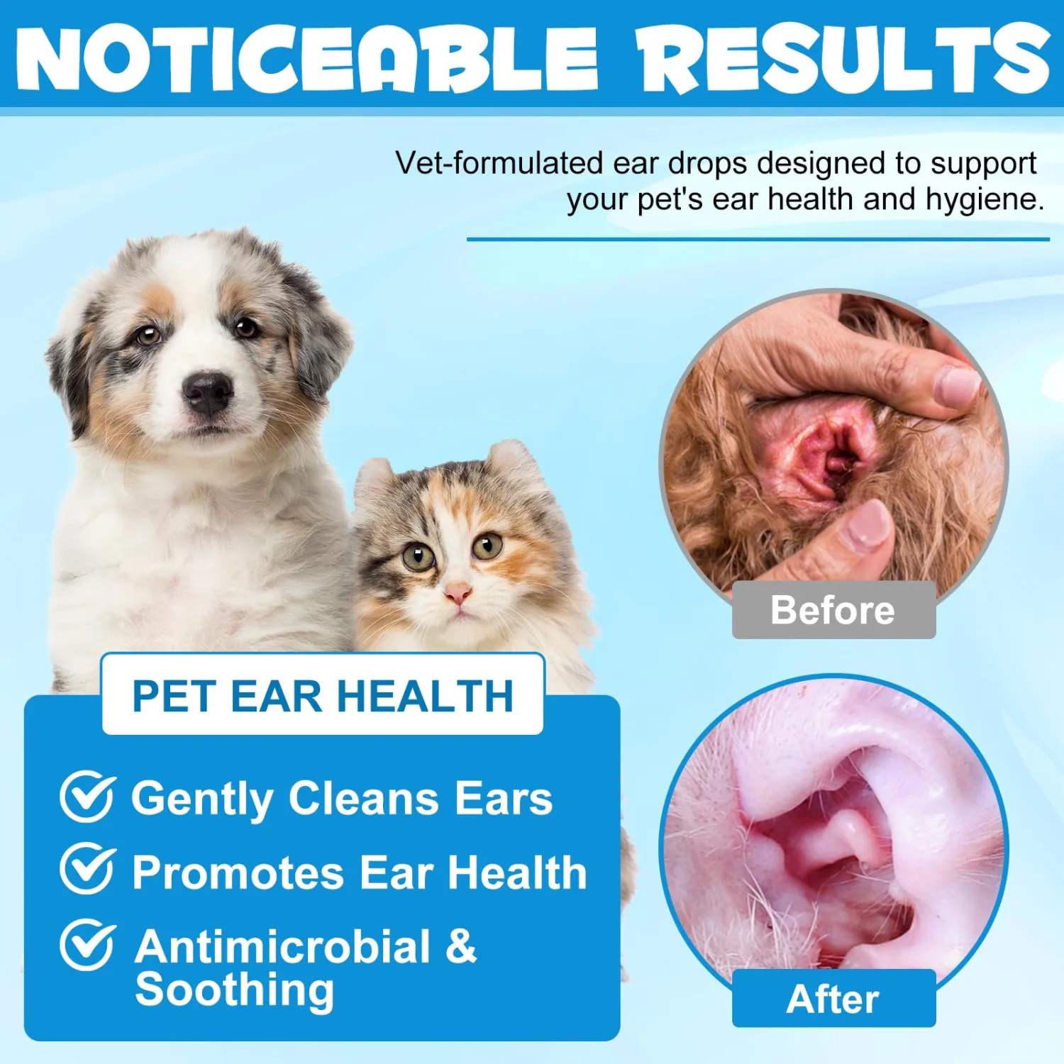 Dog Ear Infection Treatment Drops Yeast Ear Infection Treatment with 1% Hydrocortisone Ear Mites Treatment for Dogs Cat & Dog Ear Cleaner for Itchy Ear Relief (60ml)