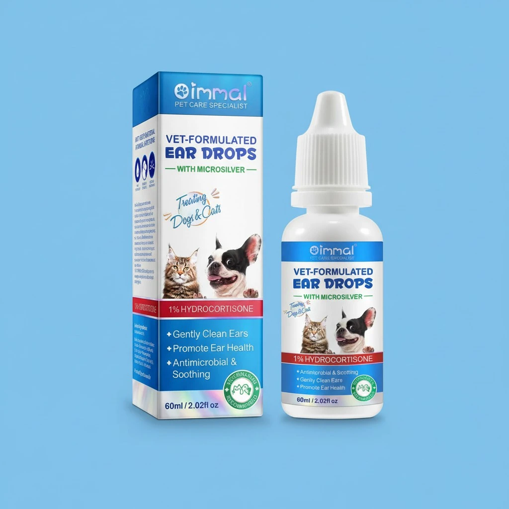 Dog Ear Infection Treatment Drops Yeast Ear Infection Treatment with 1% Hydrocortisone Ear Mites Treatment for Dogs Cat & Dog Ear Cleaner for Itchy Ear Relief (60ml)