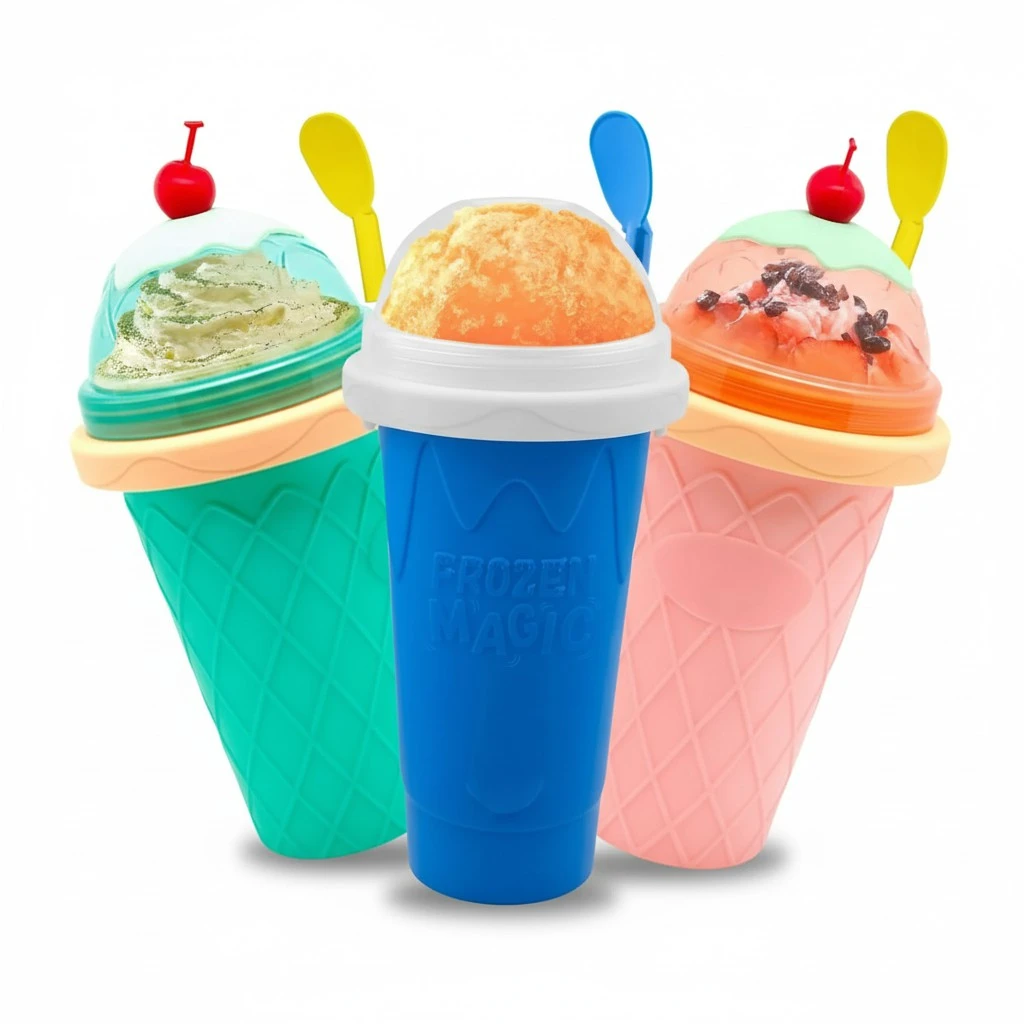 Slushie Cup, 3 Pack Slushy Maker Cup, DIY Magic Squeeze Cups for Juice Milk Yogurt Ice Cream Make, Portable Double Layer Smoothie Cup with Lid & Straw for Kids Friends Family (Blue+Pink+Green)