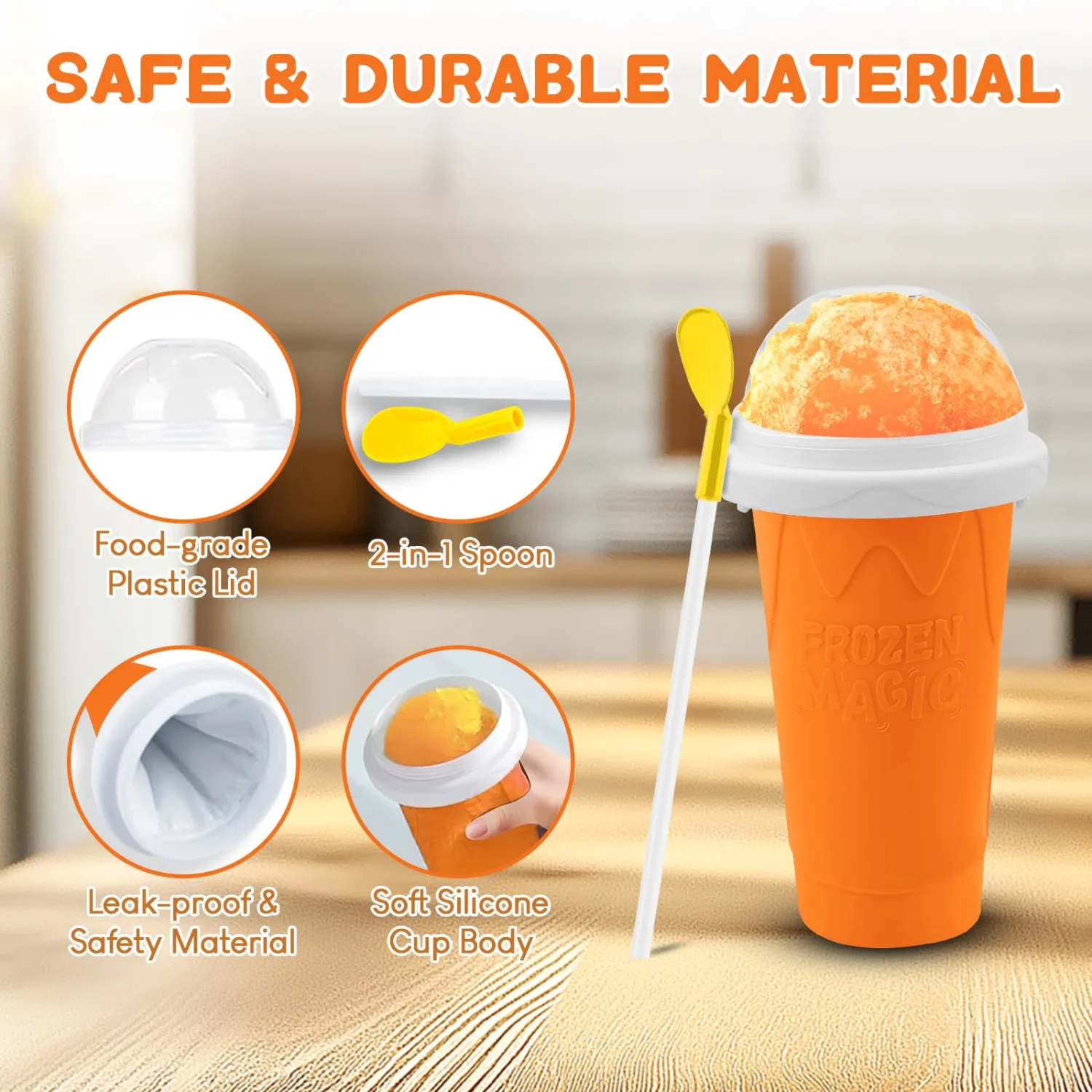 Slushie Cup, 2 Pack Frozen Magic Slushy Cup, Reusable Slushie Maker Cup for Juice Milk Yogurt, DIY Slushy Maker Cups with Lid & Straw for Kids Friends Family (New Pink++Orange)