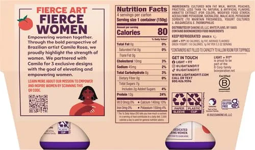 Dannon Light + Fit Peach Greek Fat Free Yogurt, Creamy and Delicious Gluten Free, 4 Ct, 5.3 OZ Cups