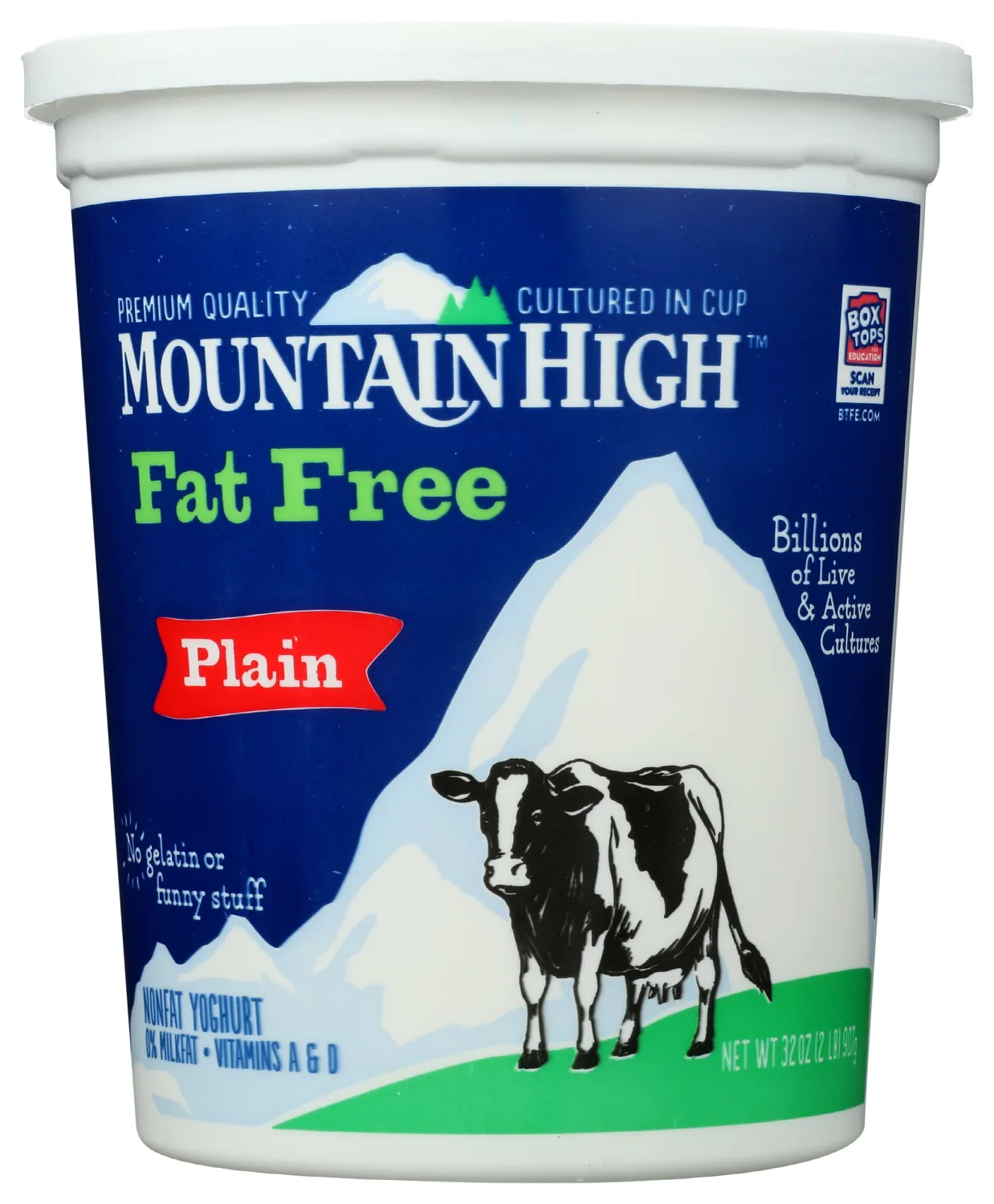 Mountain High, Fat Free Yogurt, Plain, Gluten Free Snacks, 32 OZ Yogurt Container