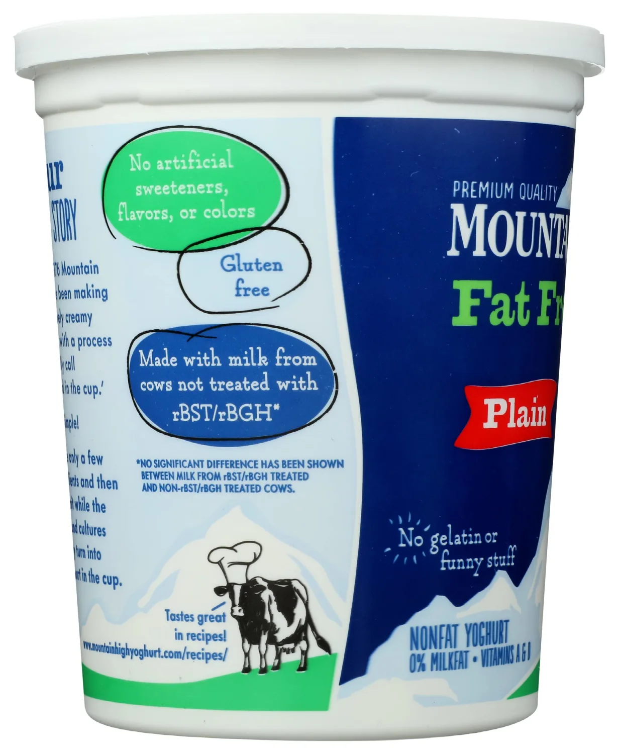 Mountain High, Fat Free Yogurt, Plain, Gluten Free Snacks, 32 OZ Yogurt Container