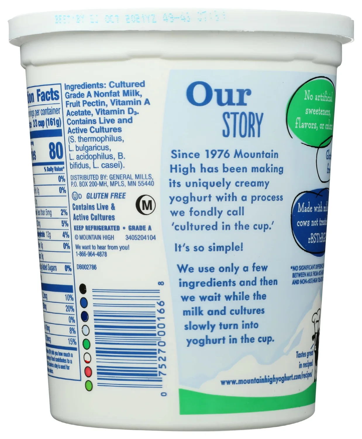 Mountain High, Fat Free Yogurt, Plain, Gluten Free Snacks, 32 OZ Yogurt Container