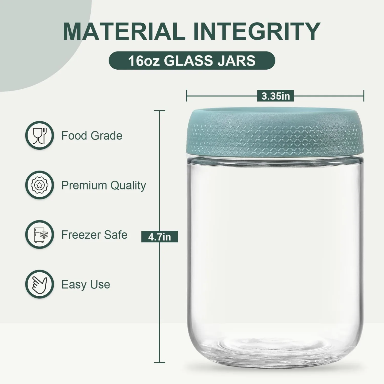 NETANY 4-pack 16oz Glass jars with Airtight Lids, Overnight Oats Containers with Lids, Wide mouth Mason Salad jars, Glass Food Storage Containers for Snacks Yogurt Spice Sugar