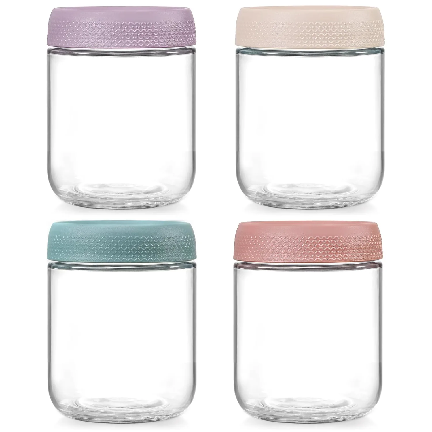 NETANY 4-pack 16oz Glass jars with Airtight Lids, Overnight Oats Containers with Lids, Wide mouth Mason Salad jars, Glass Food Storage Containers for Snacks Yogurt Spice Sugar