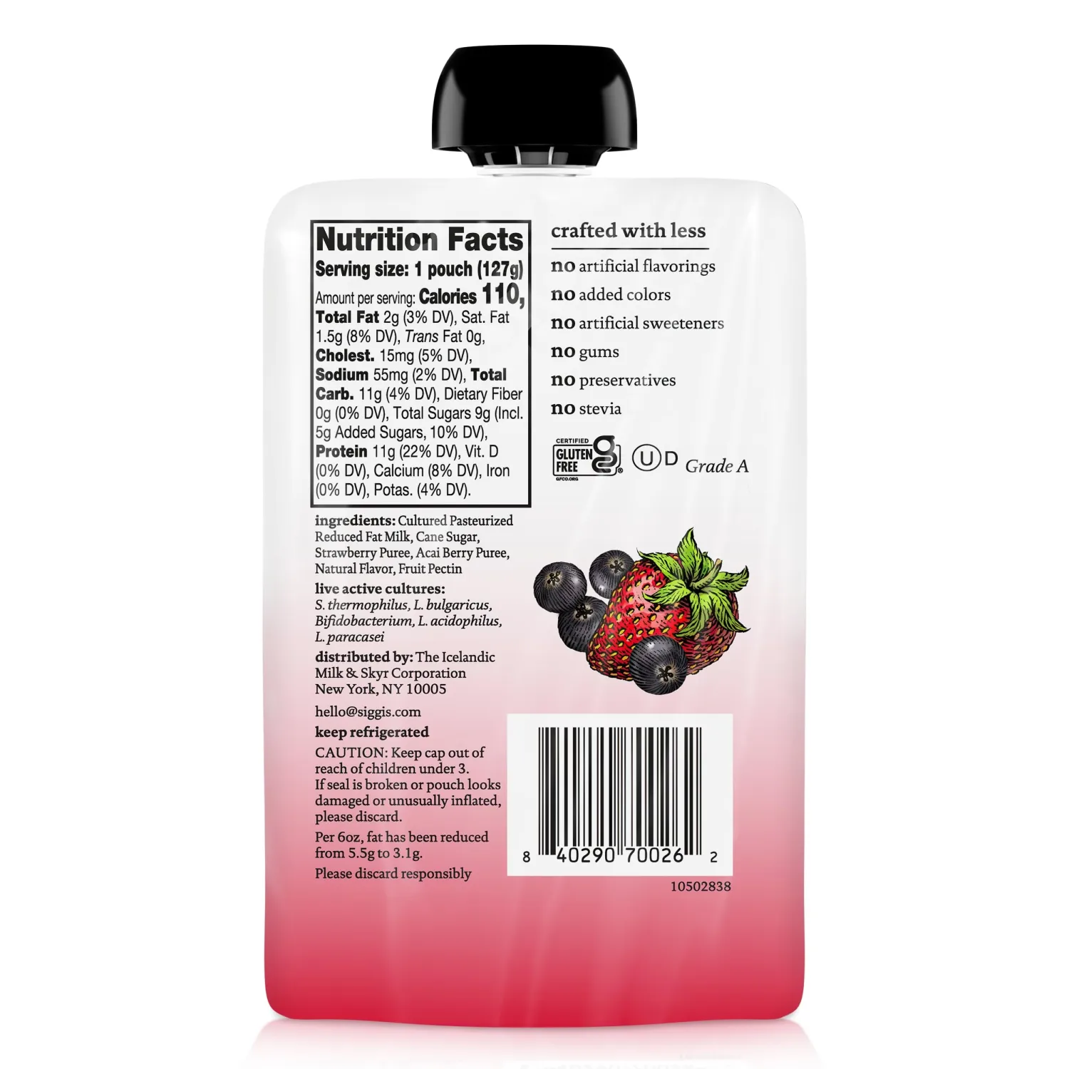 Siggi's, Yogurt Pouch Strawberry Acai, 4.5 Ounce