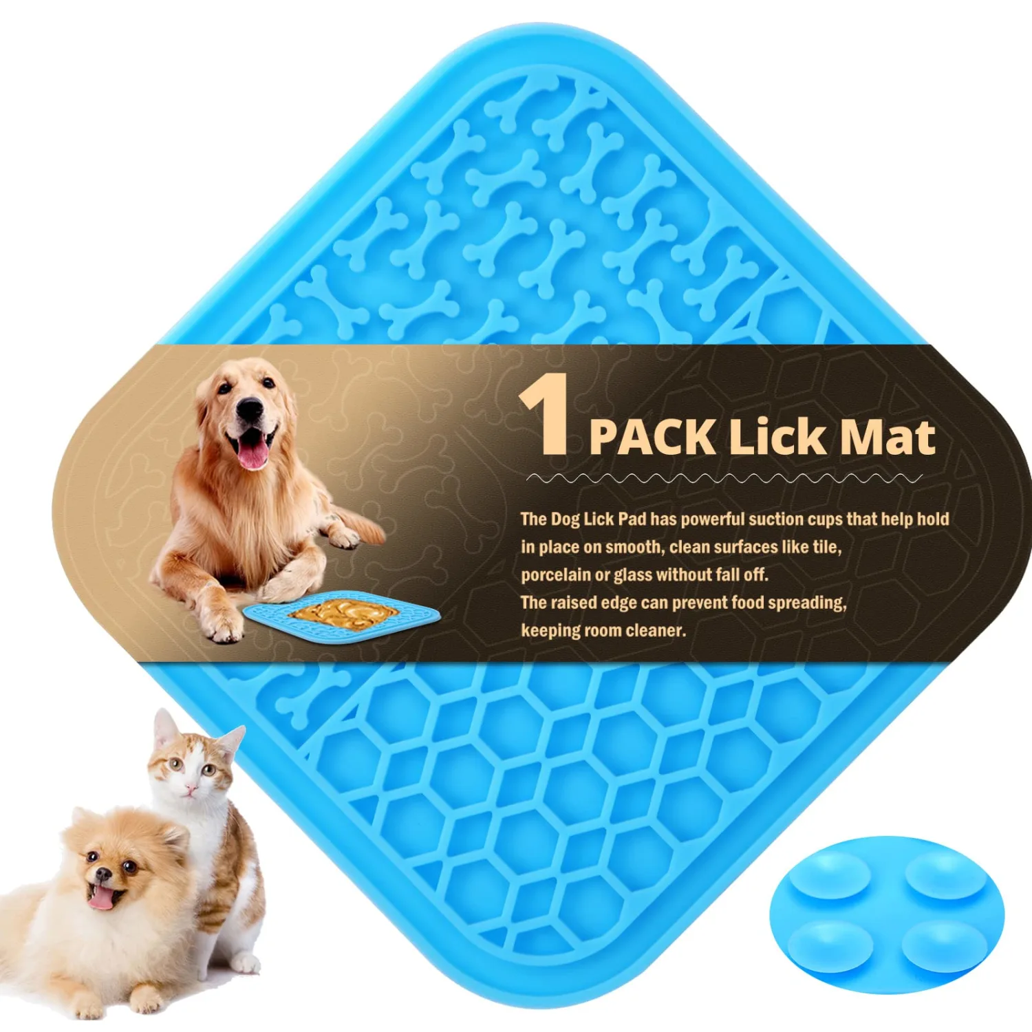 1 Pack Lick Mat for Dogs and Cats, Dog Slow Feeder Dowl Mat for Bathing Grooming Nailing Trimming, Food-Grade, Non-Toxic