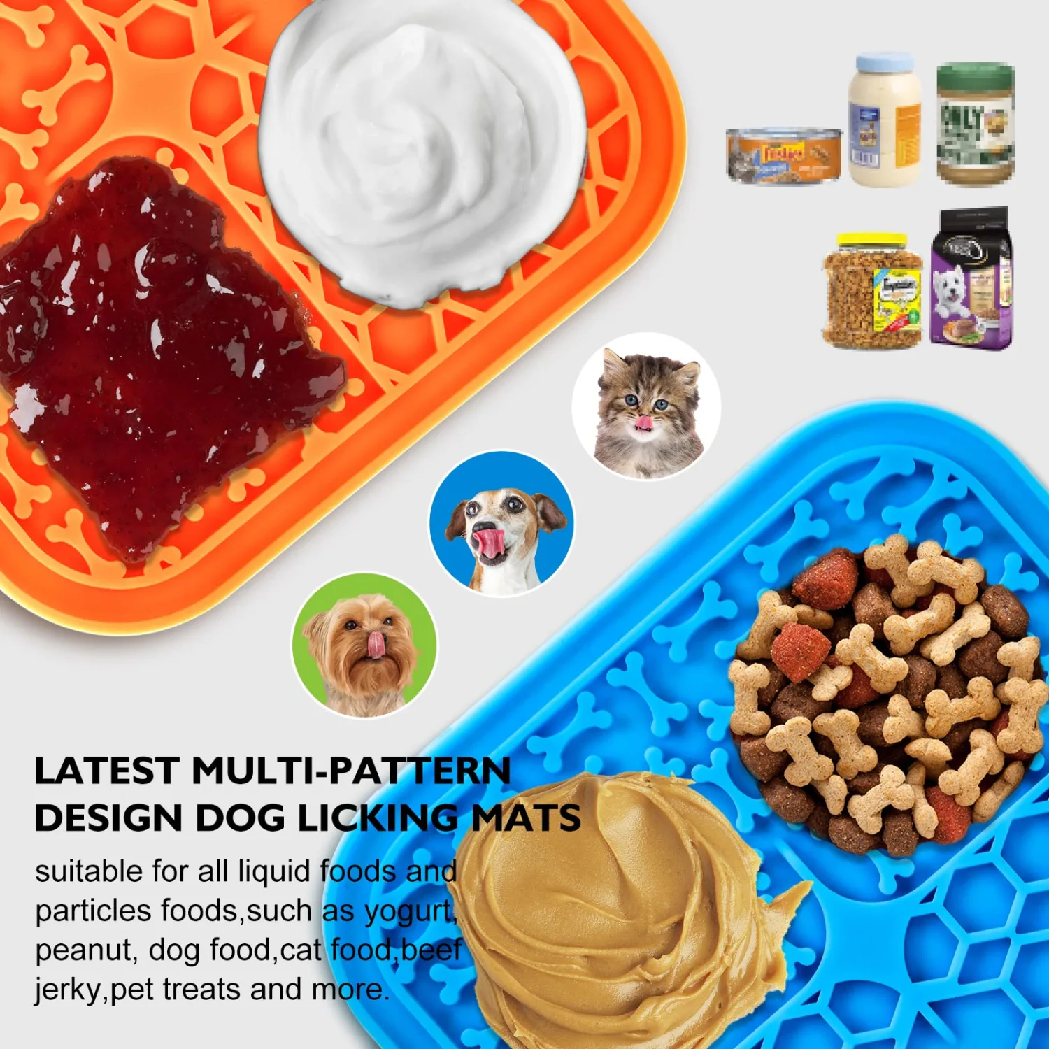 3 Pack Lick Mat for Dogs and Cats, Dog Slow Feeder Bowl Mat for Bathing, Grooming, Nailing, Trimming, Food-Grade, Non-Toxic Licking Pad