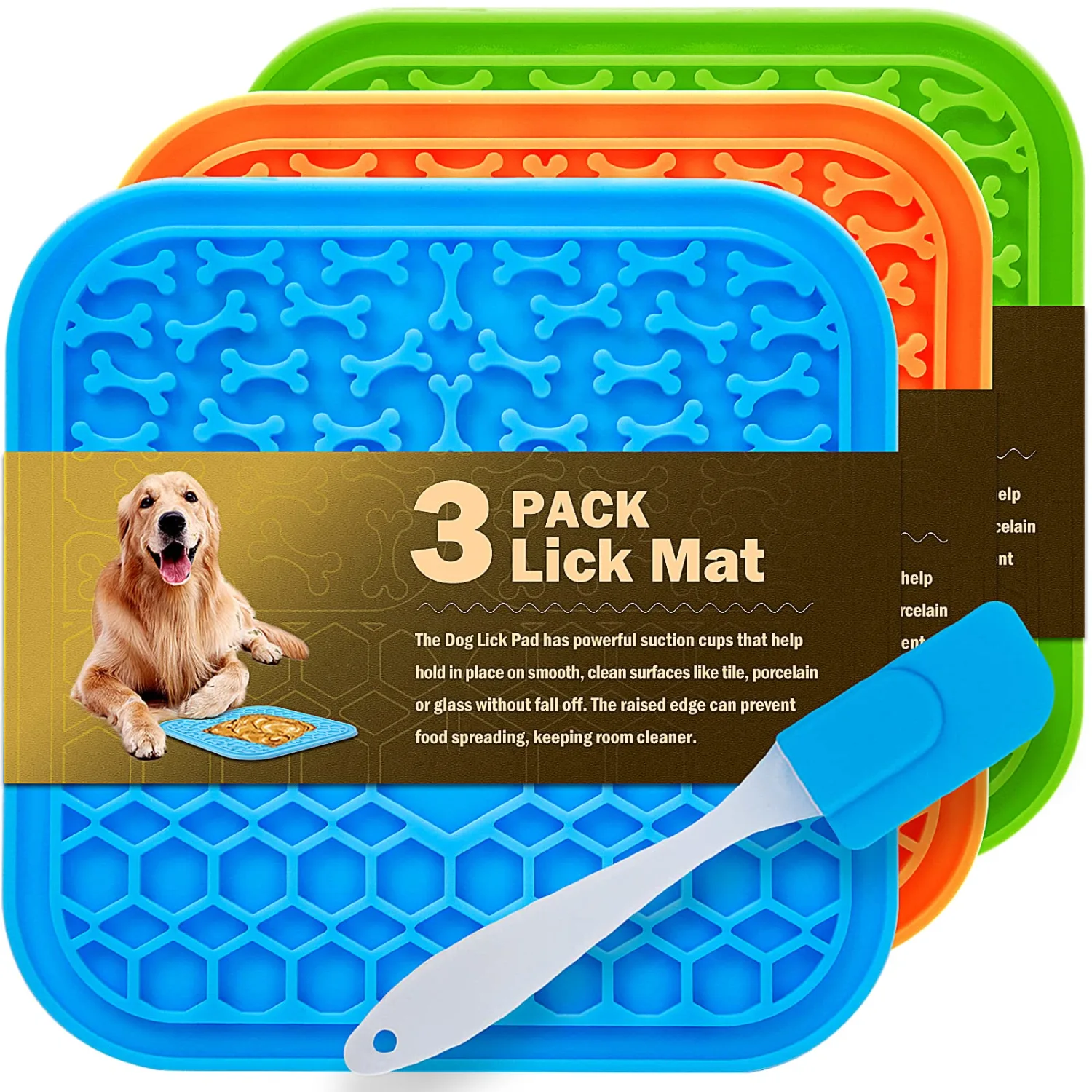 3 Pack Lick Mat for Dogs and Cats, Dog Slow Feeder Bowl Mat for Bathing, Grooming, Nailing, Trimming, Food-Grade, Non-Toxic Licking Pad