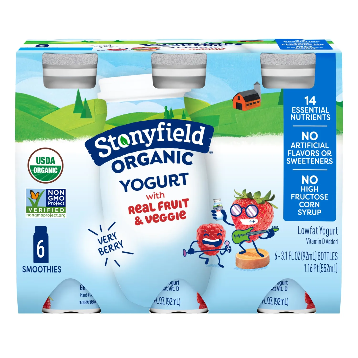 Stonyfield Organic Lowfat Yogurt Smoothies, Very Berry, 3.1 oz.,- #1 Organic Kids Yogurt, Real Fruit & Wholesome Ingredients, 6 count (Pack of 1)