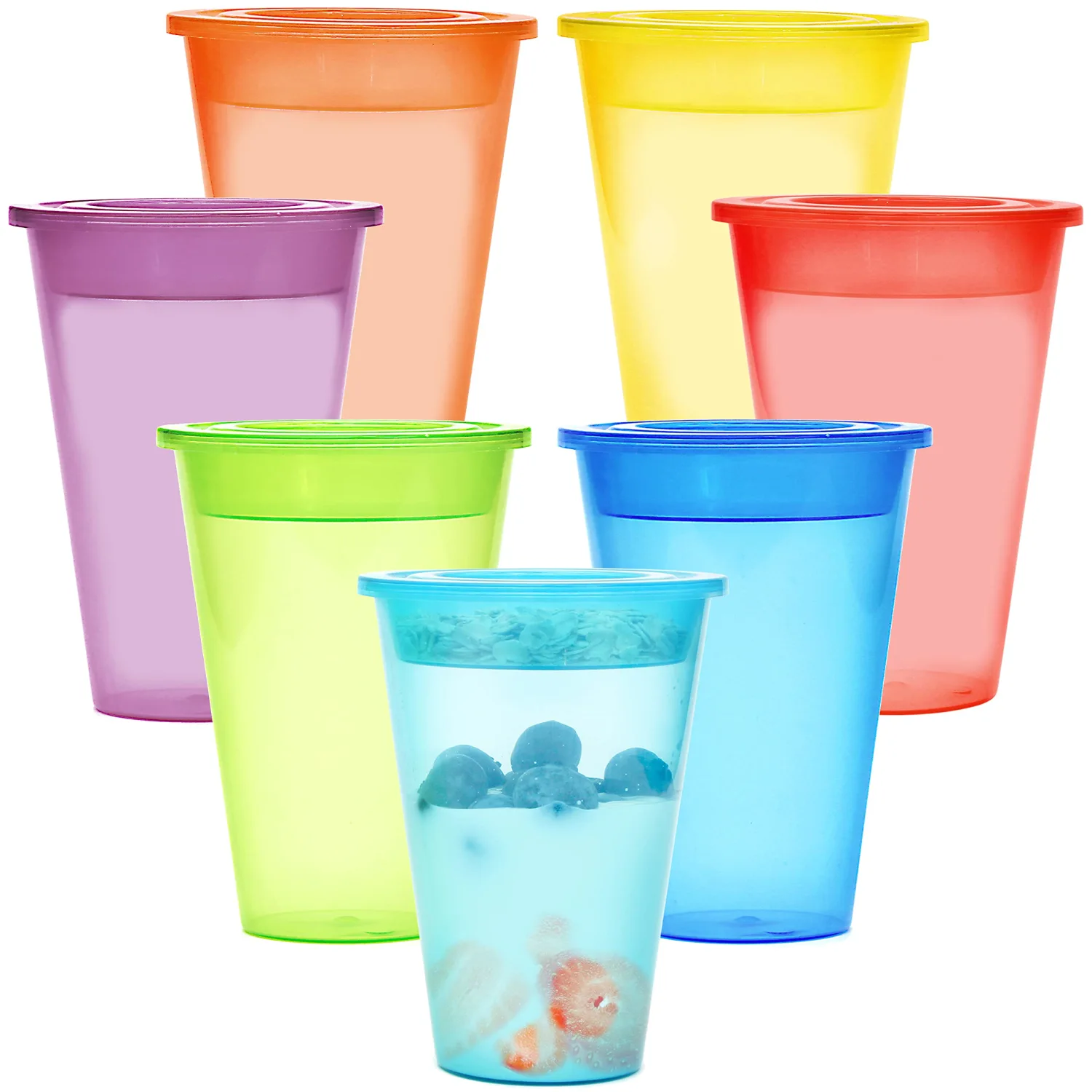 Youngever 7 Sets Plastic Parfait Cups with Lids and Inserts, Spill and Leak Proof (Large 12 Ounce)