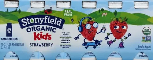 Stonyfield Organic Lowfat Yogurt Smoothies, Strawberry, 3.1 oz., 12 Ct - #1 Organic Kids Yogurt, Real Fruit & Wholesome Ingredients, 12 count (pack of 1)